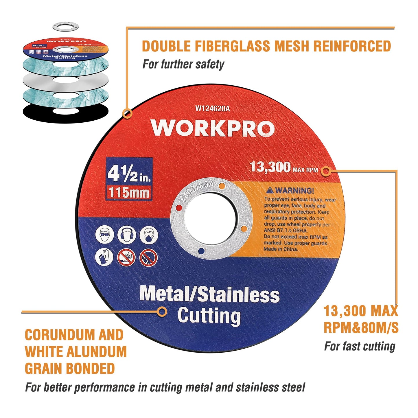 WORKPRO 20-Pack Cut-Off Wheels, 4-1/2 x 7/8-inch Metal&Stainless Steel Cutting Wheel, Thin Metal Cutting Disc for Angle Grinder