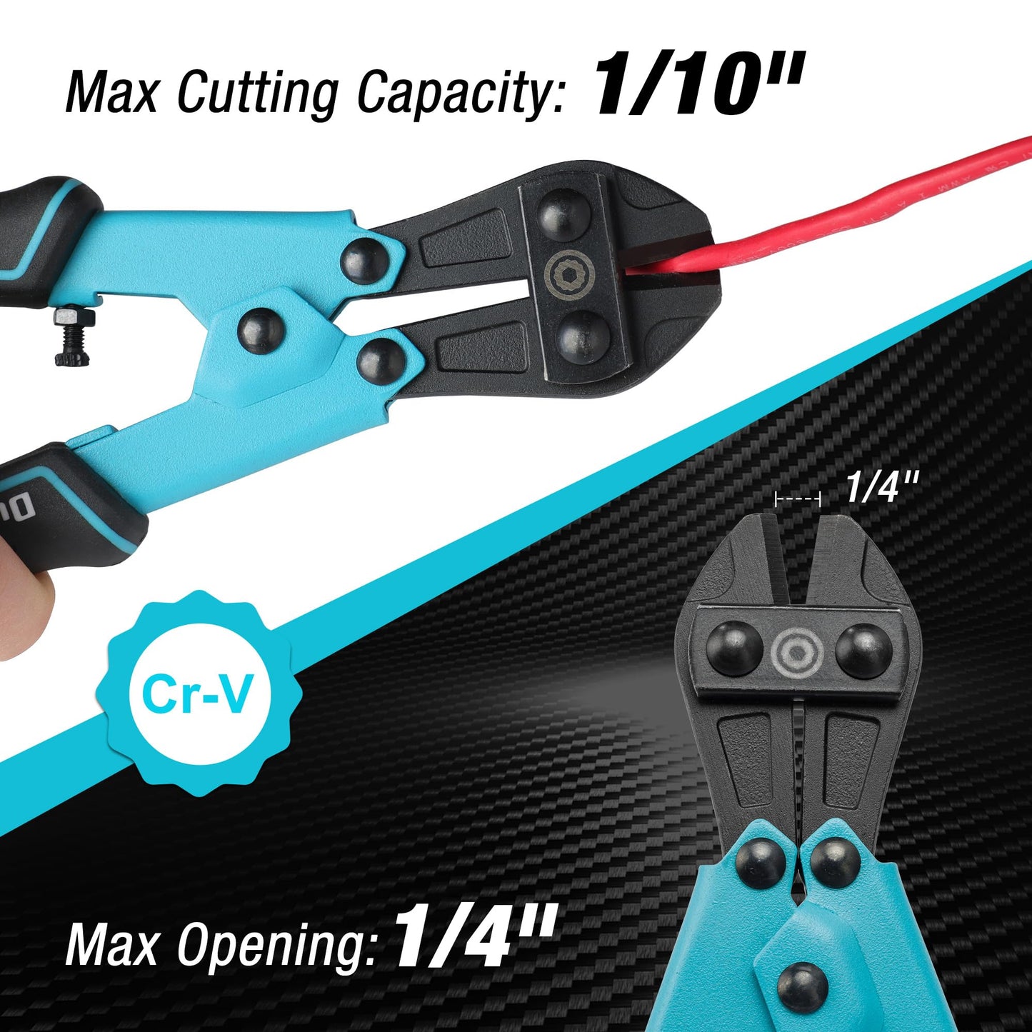 DURATECH 8" Mini Bolt Cutter with Ergonomic Bi-Material Handle, Chrome Vanadium Steel Blade, Security Lock for Wires, Cables & Chains