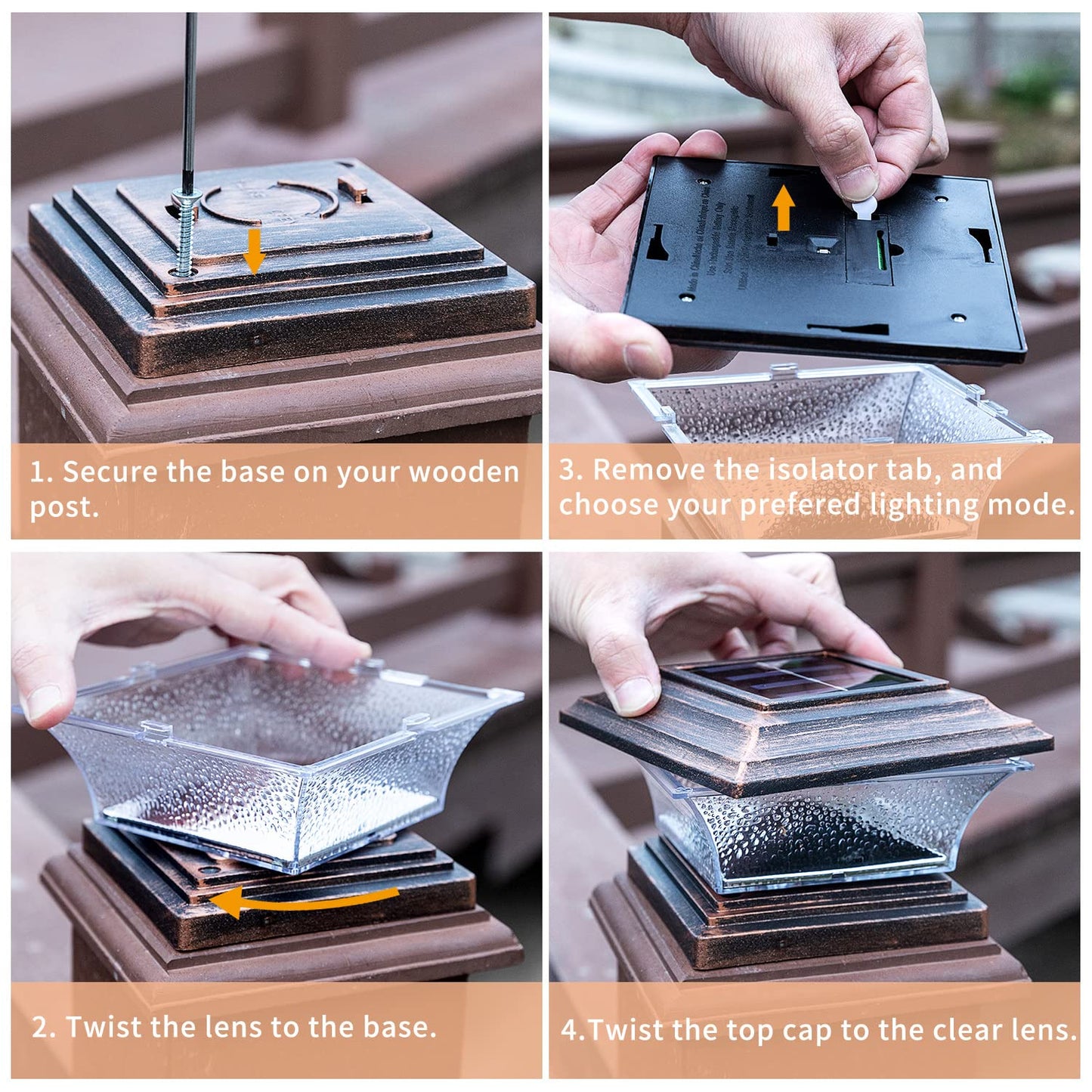 HUYIENO Solar Post Cap Lights 8pk, Outdoor LED Deck & Fence Lighting, Warm White & 7-Color RGB, Fits 4x4/5x5 Wooden Posts, Brushed Copper