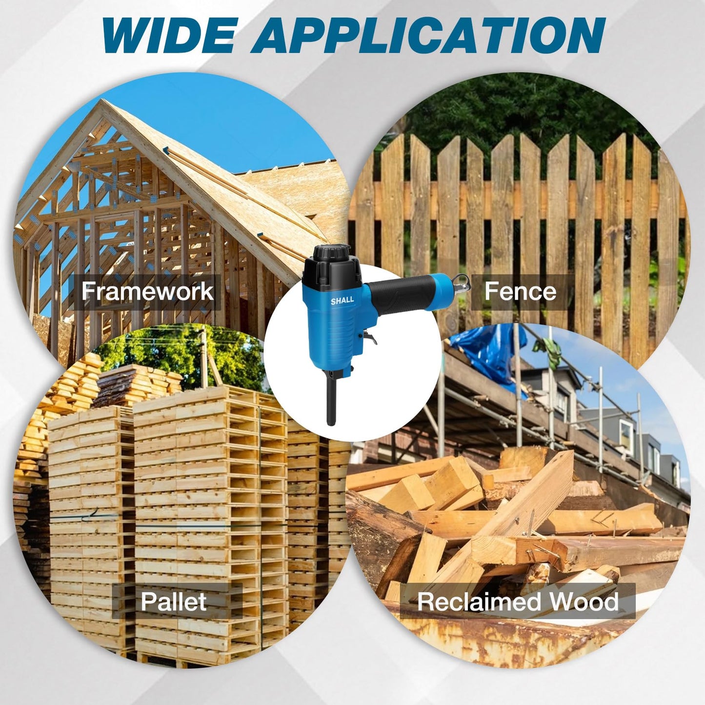 SHALL Pneumatic Nail Remover & 7.5" Pry Bar Set, Heavy-Duty Air Nailer, 9-16 Gauge Nail Puller, 60-100 PSI, 1/4" NPT Air Inlet