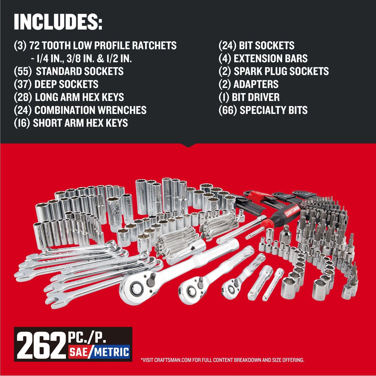 Craftsman 262-Piece Mechanic Tool Set with 3-Drawer VERSASTACK Box, SAE & Metric Sockets, Wrenches & Spark Plug Sockets (CMMT45309)