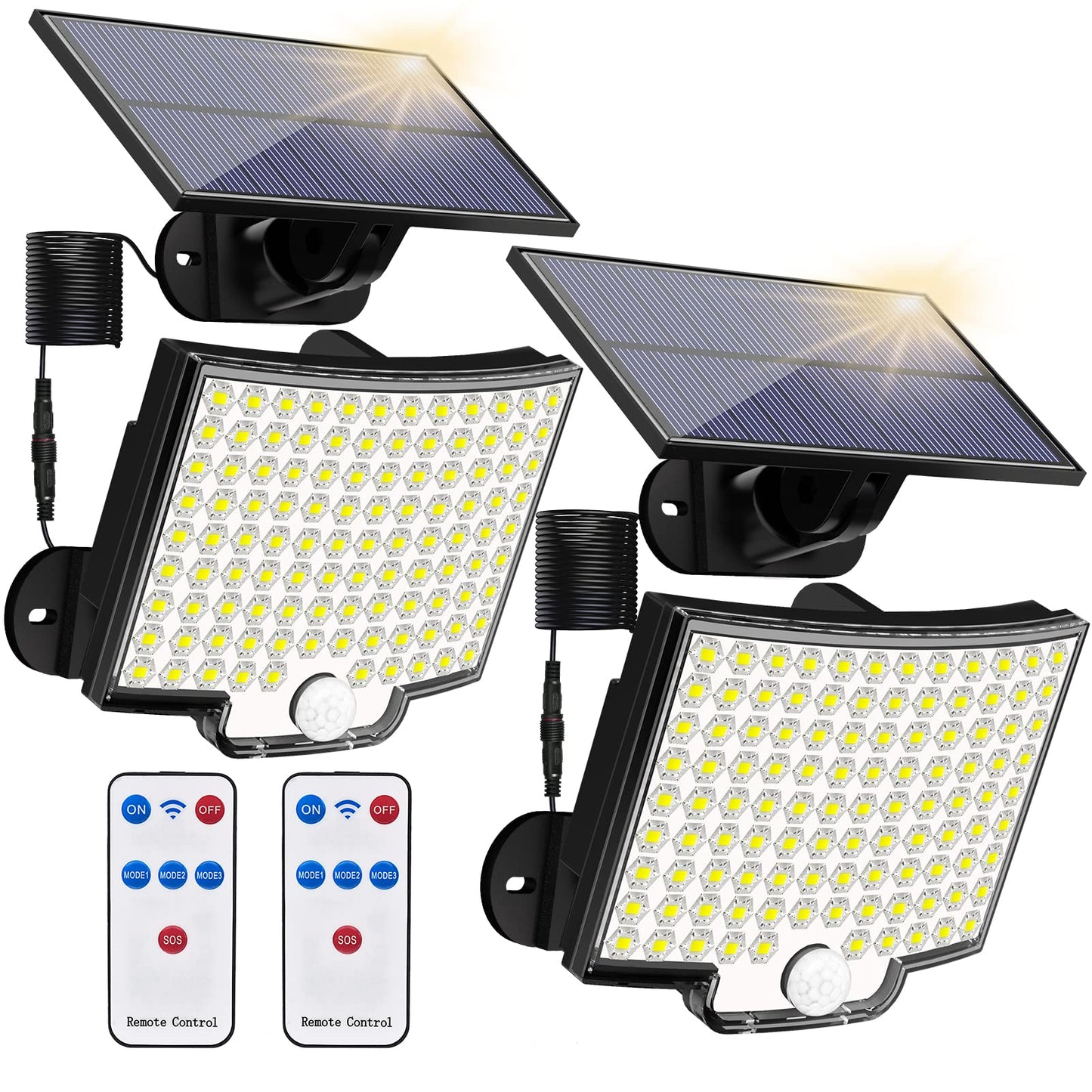 Solar Lights Outdoor 2 Pack, 106 LED 3000LM Motion Sensor Flood Lights with Remote, Dusk-to-Dawn, IP65 Waterproof for Garage/Yard