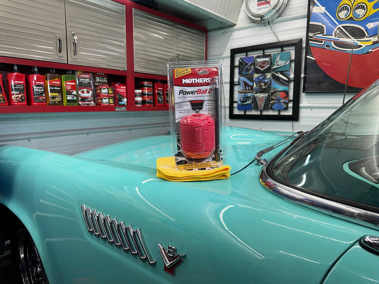 Mothers PowerBall 2 Drill Polisher with 10” Quick Swap Bit – Polishes Deep-Dish Wheels & Tight Spots Fast for a Brilliant Shine