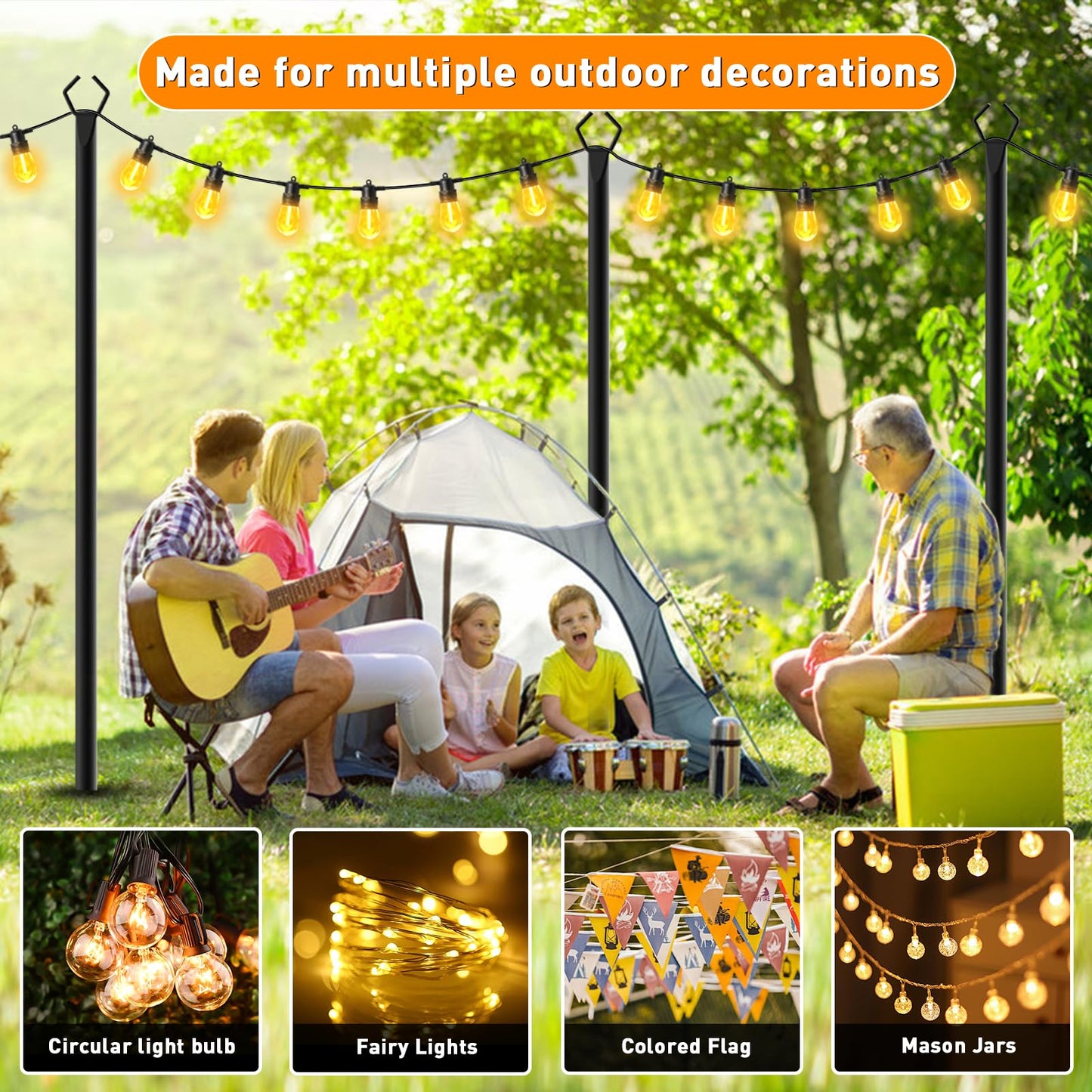 7-Pack 10FT Outdoor String Light Poles, Rustproof Metal with Fork Tops, Heavy-Duty for Garden, Patio, Backyard, Wedding & Party