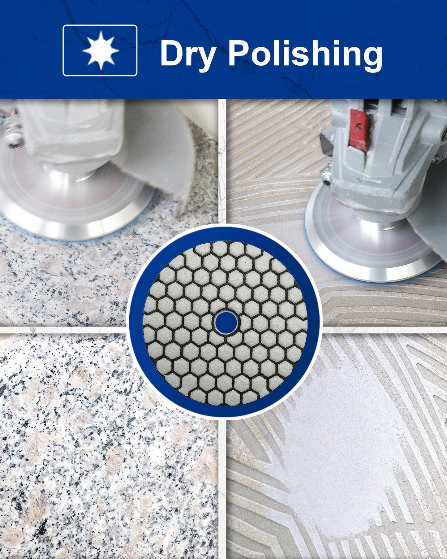 SHDIATOOL Dry Diamond Polishing Pads 4 Inch Set of 7 Pieces Plus a Rubber Backer for Granite Marble Stone Sanding Pads