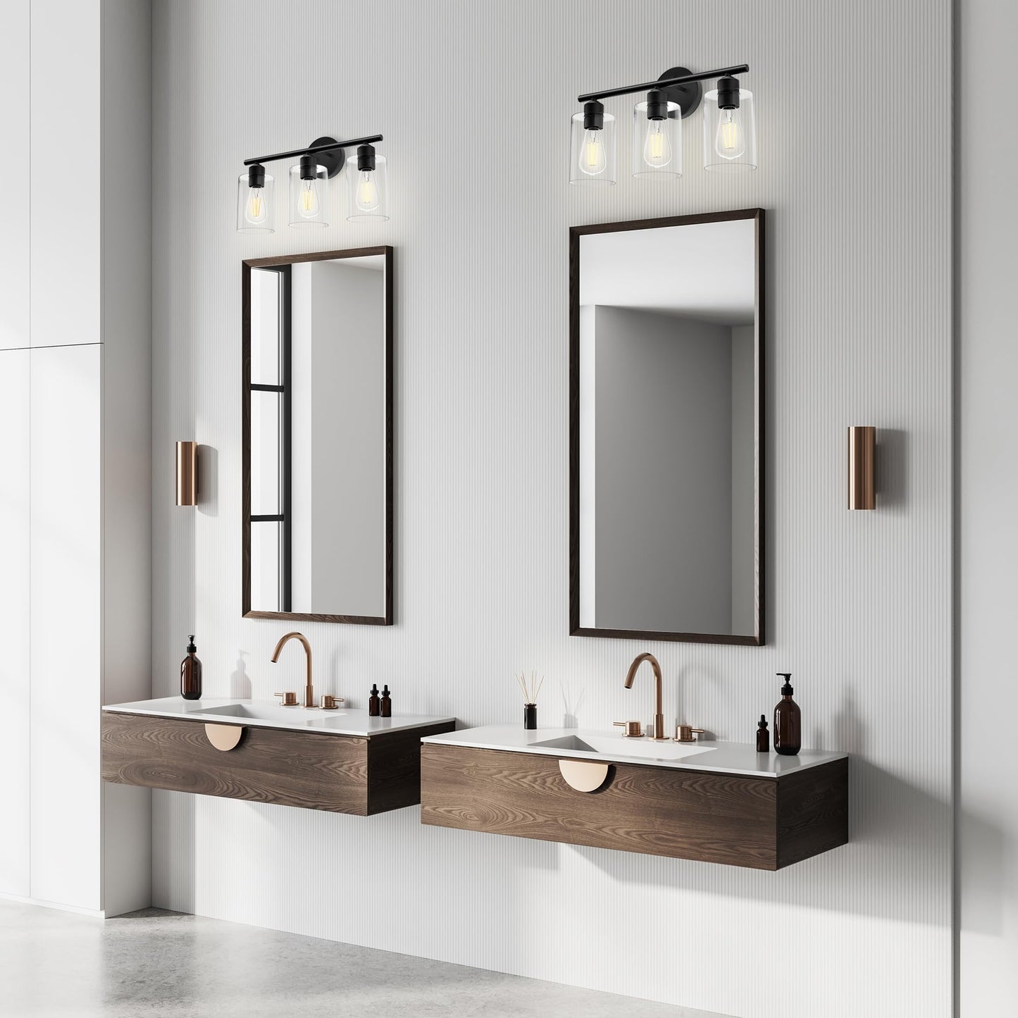 Espird Matte Black 3-Light Bathroom Vanity Fixture, Modern Over-Mirror Wall Sconce with Glass Shades, UL Certified