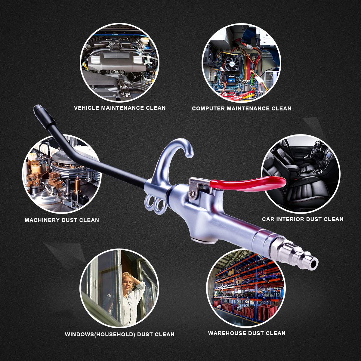 High-Volume Air Blow Gun with Aluminum Body & Rubber Guard, Industrial & Home Air Compressor Nozzle for Dust Cleaning