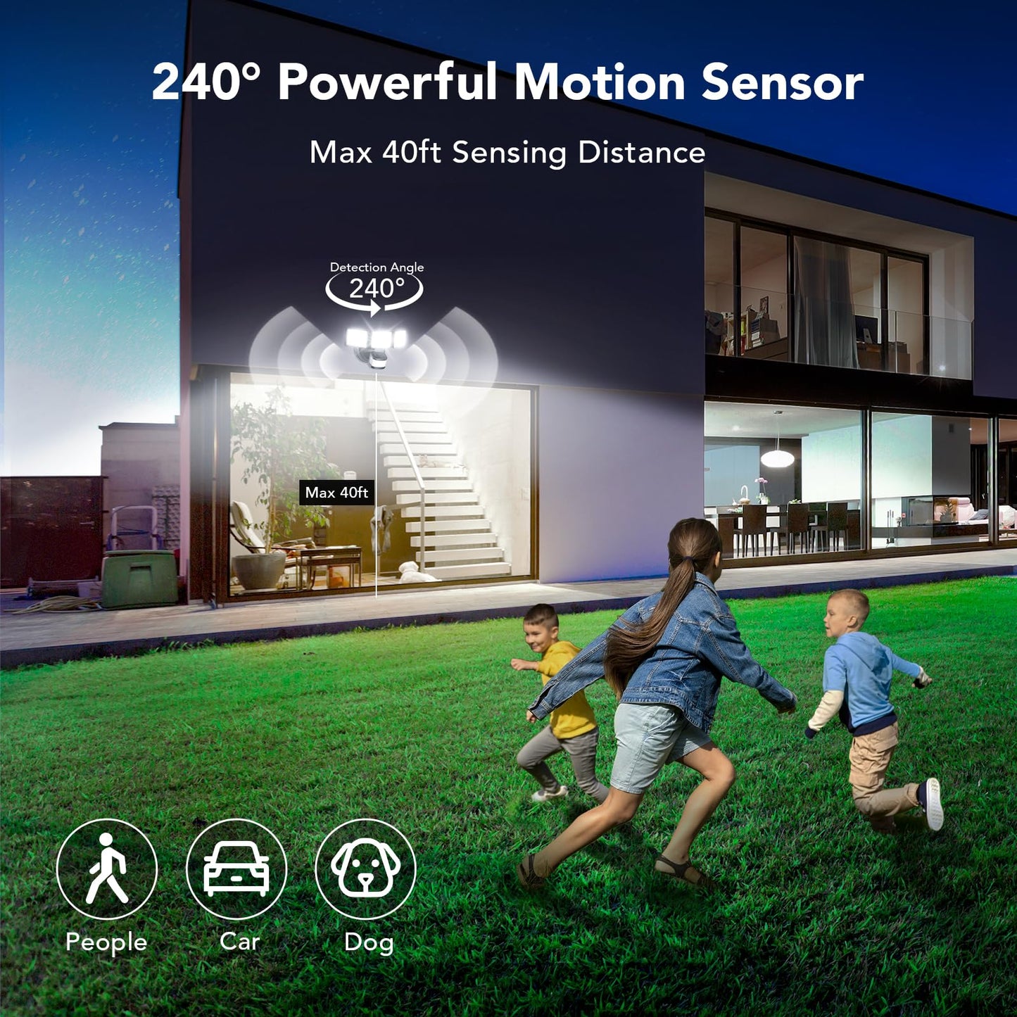 OREiN 26W LED Motion Sensor Outdoor Flood Light, 3500LM, 240° Detection, Dusk-to-Dawn, IP65 Waterproof, Hardwired Security Light