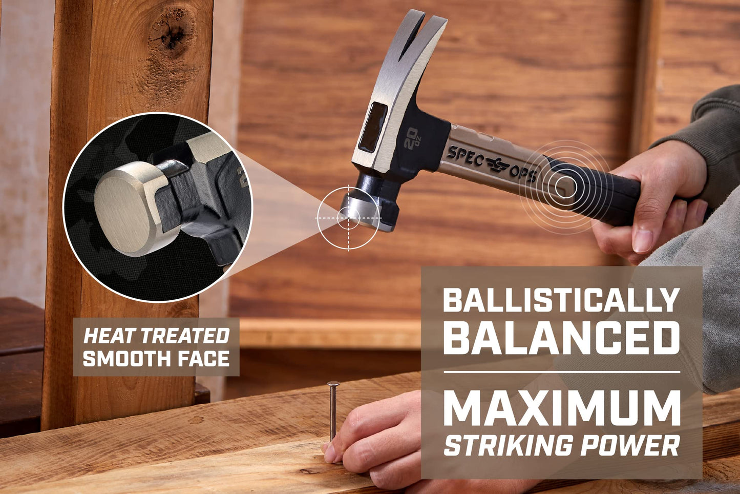 Spec Ops Tools 20 oz Fiberglass Hammer, 13 Inch, Rip Claw, Shock-Absorbing Grip, 3% Donated to Veterans