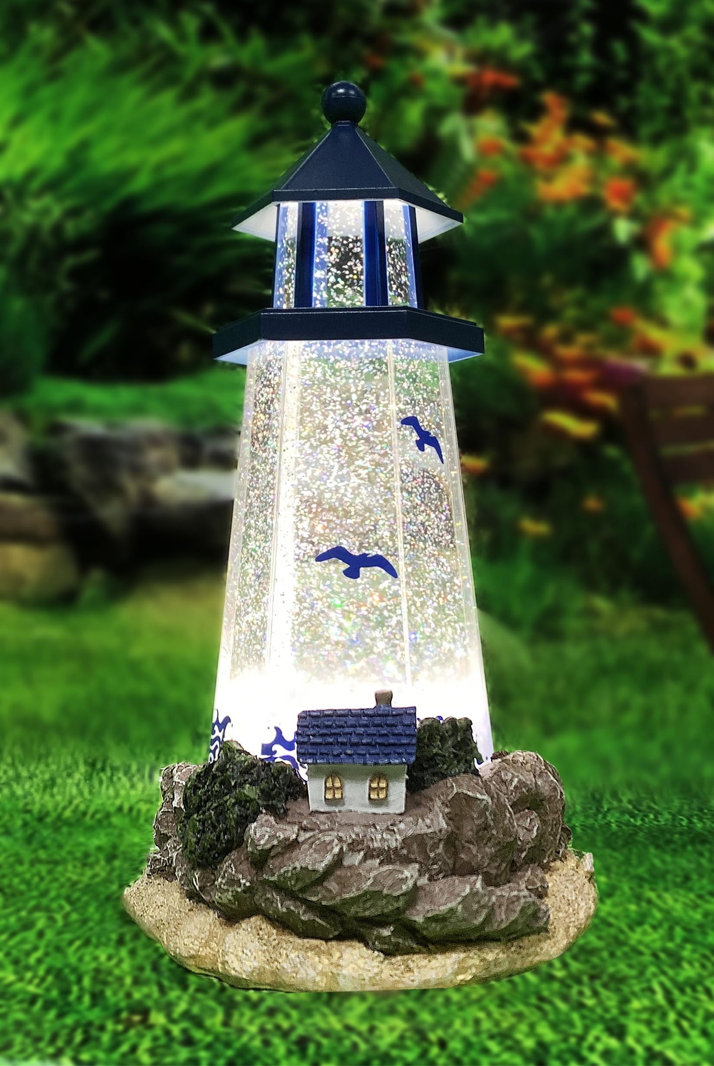 Lighthouse Water Globe by Moments in Time, 11.5” Spinning Glitter Light, Battery Operated, Nautical Coastal Beach Décor Gift