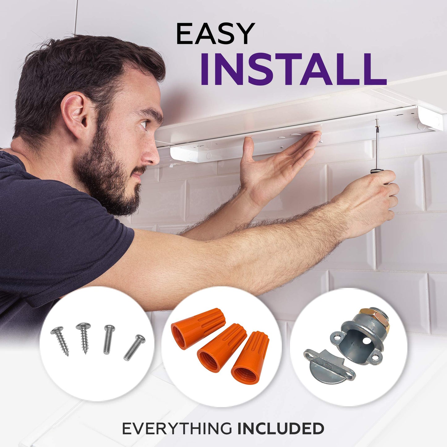 Hardwired LED Under Cabinet Light 24" 16W, Dimmable, CRI>90, 5000K Daylight, Wide Metal Base with Frost Lens for Kitchen