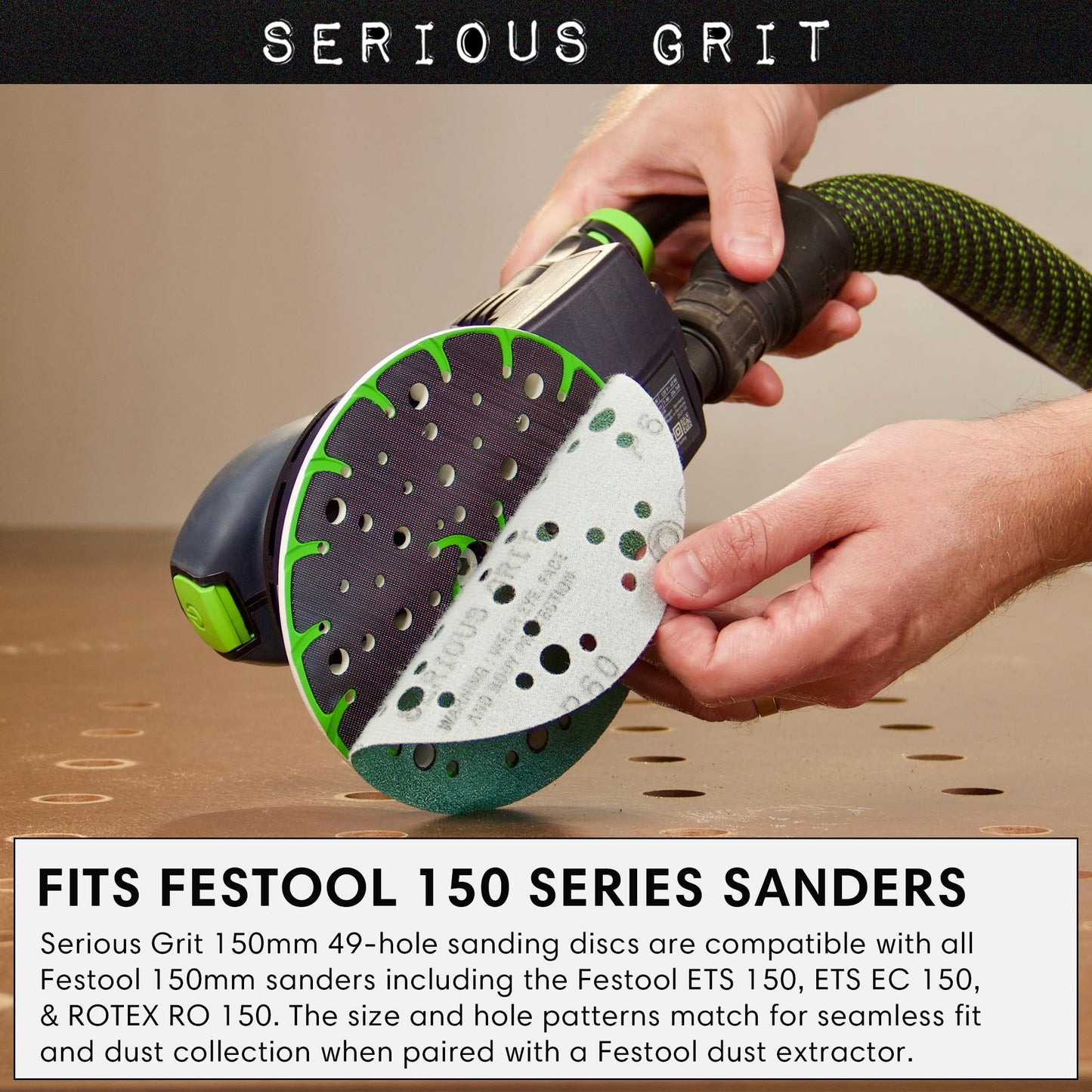 Serious Grit - 6-Inch 49-Hole 80 Grit Sanding Discs - Heavy-Duty Hook & Loop Film Discs - Sandpaper for Random Orbital Sanders - 50 Pack Box