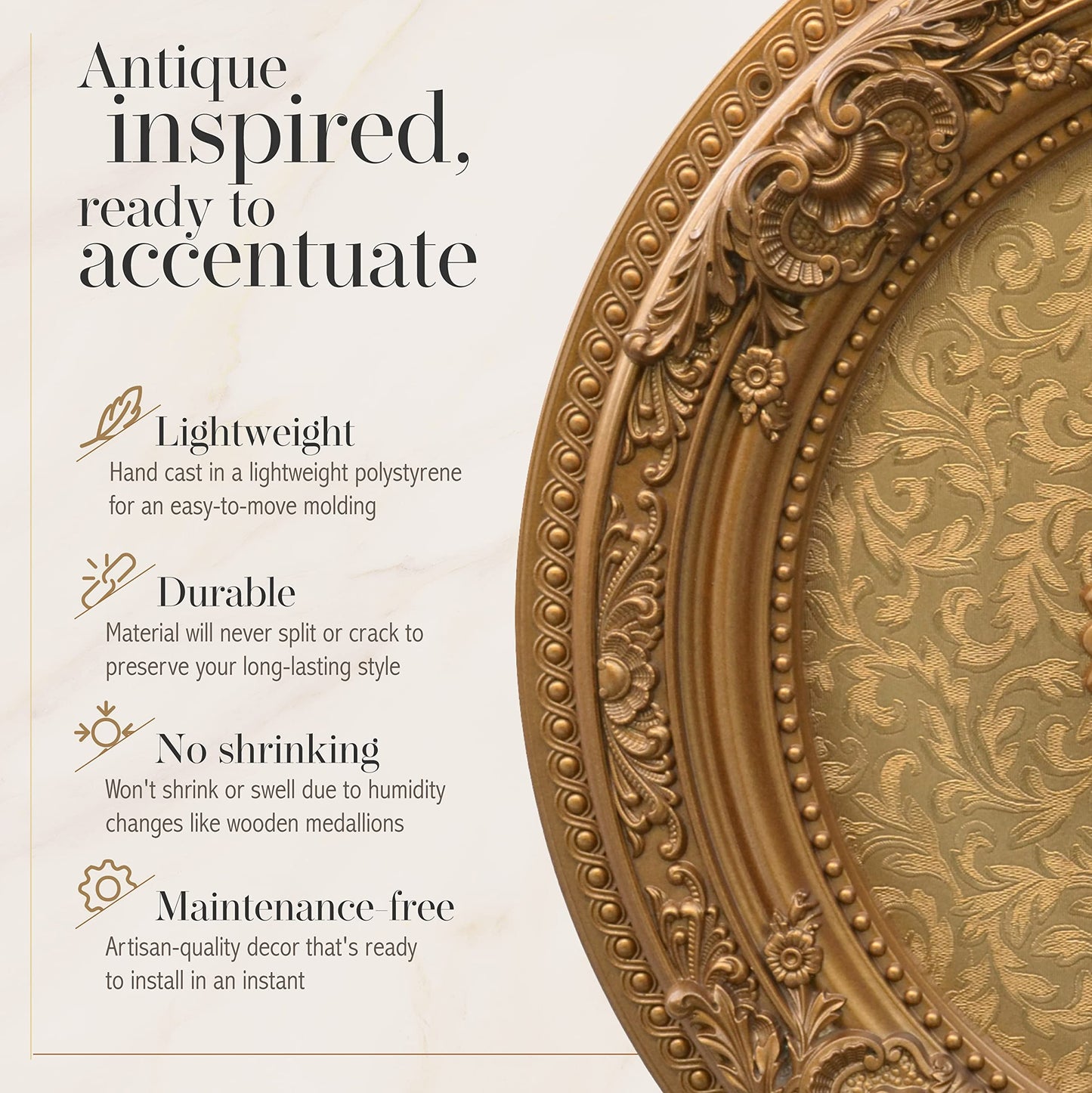 AFD Home Golden Leaf Chandelier Ceiling Medallion and Fan Medallion, 24 Inches