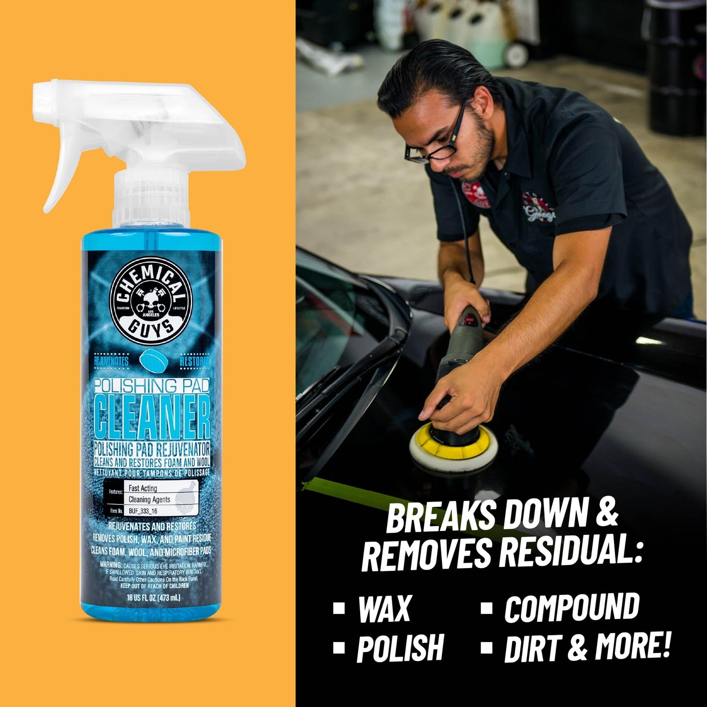 Chemical Guys BUF_333_16 Foam and Wool Polishing Pad Cleaner, Citrus-Based, 16 fl oz