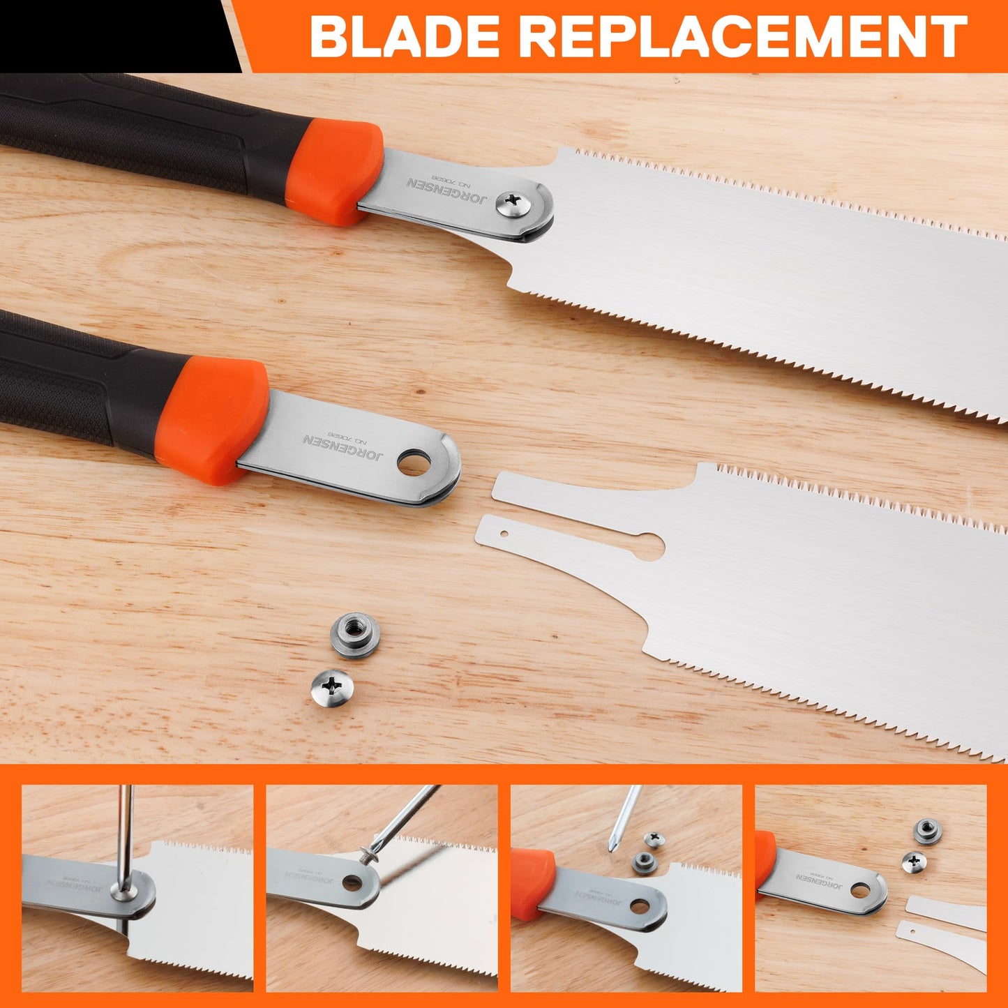 JORGENSEN 10-Inch Japanese Pull Saw, Double Edge Hand Saw with SK5 Flexible Replaceable Blade, 7–12 & 18 TPI Flush Cut for Woodworking