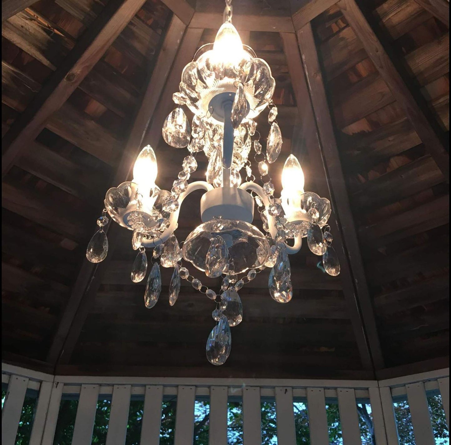 Gypsy Color Brink House 3-Light Plug-in Swag Chandelier, White Metal Frame with Clear Glass & Acrylic Crystals, 17"x12"