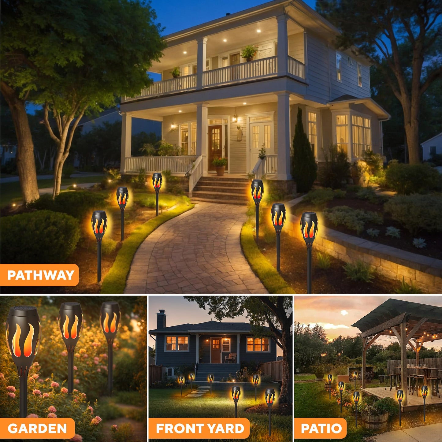 6-Pack Solar Tiki Torches for Outdoors – Flickering Flame, Waterproof, Auto On/Off, Perfect for Yard, Patio, Garden & Pathway