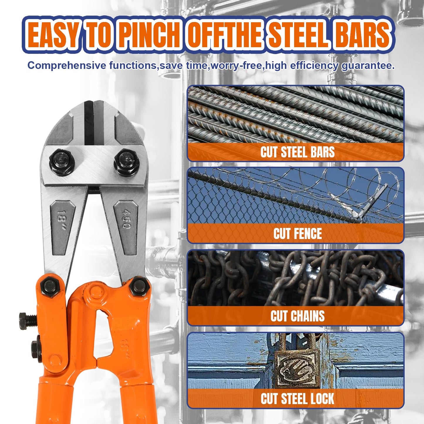 WADFOW 18" Medium Bolt Cutter with Soft Grip Handle – Heavy-Duty Fence, Wire, Chain, Screws, Rivets & Padlock Cutter