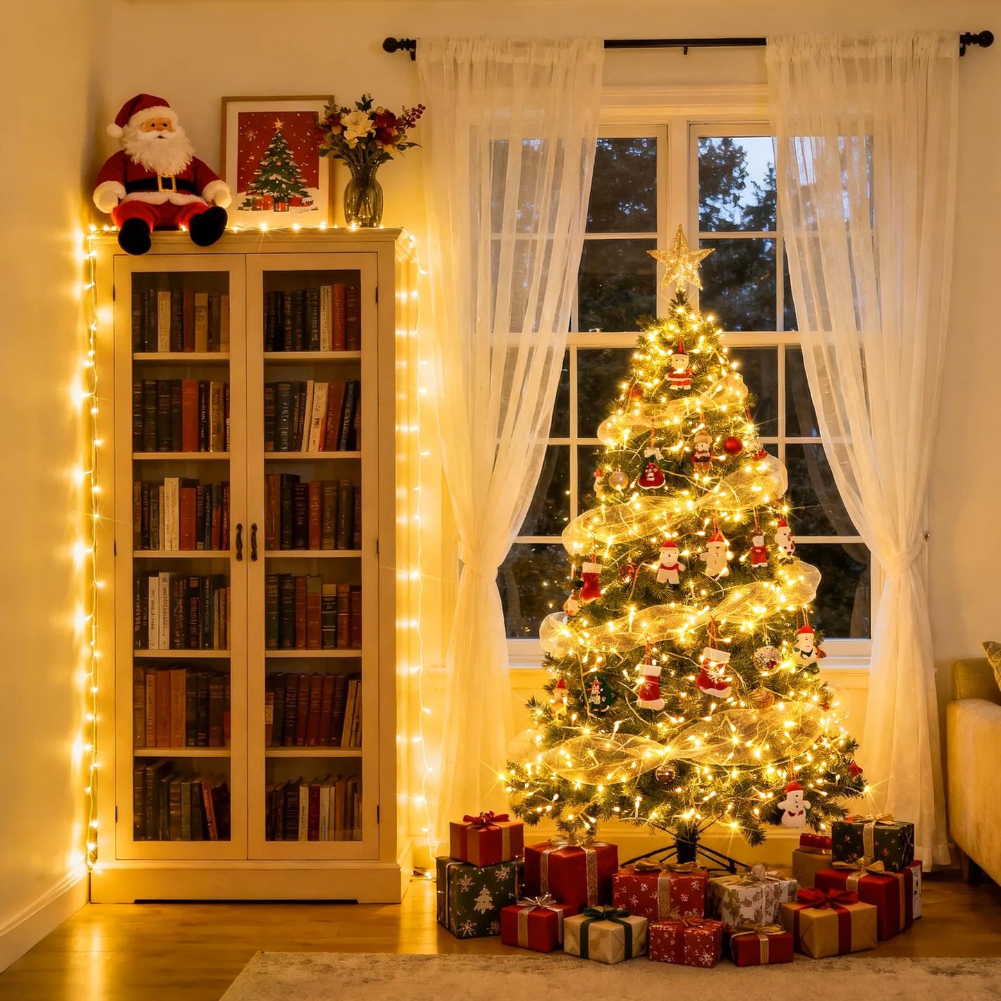 JMEXSUSS 100 LED Warm White Christmas Lights, 33ft Plug-In String, 8 Modes, Indoor & Outdoor Fairy Twinkle Lights for Tree & Home Decor