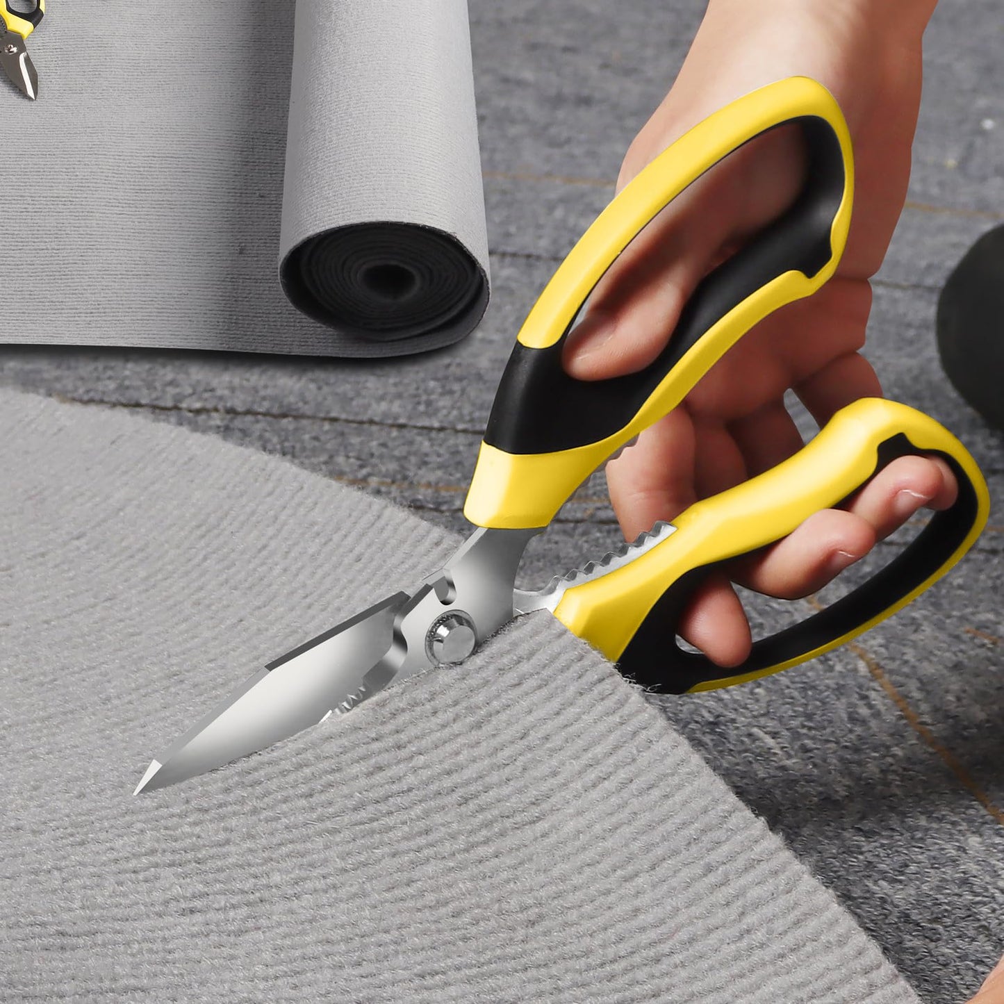 BoFuYuan 8" Heavy Duty Utility Scissors – Sharp Serrated Blades for Carpet, Cardboard, Wire, Leather, Fabric, Kitchen, Garden, Office, Craft