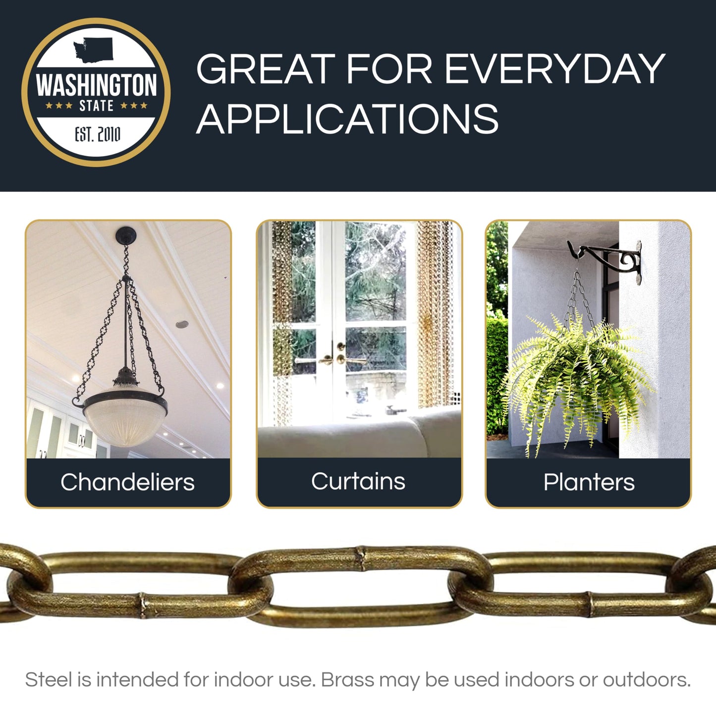 RCH Hardware CH-S59-04-AB-10 Steel Chandelier Chain, Antique Brass (10 Feet)