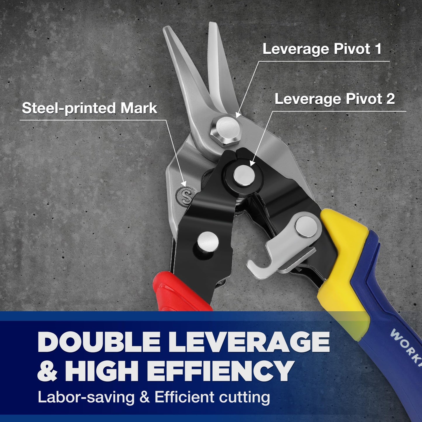 WORKPRO 8" Straight Aviation Snips, Heavy Duty Metal Cutter with Safety Latch, Non-Slip Handle, Cr-V Steel Sharp Teeth