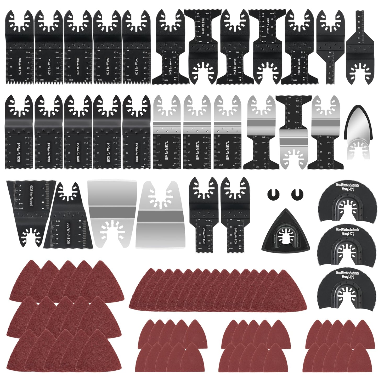 CaRoller 96-Pack Oscillating Multi-Tool Blades Kit for Wood, Metal & Plastic, Quick Release Compatible with Dewalt, Rockwell, Ryobi