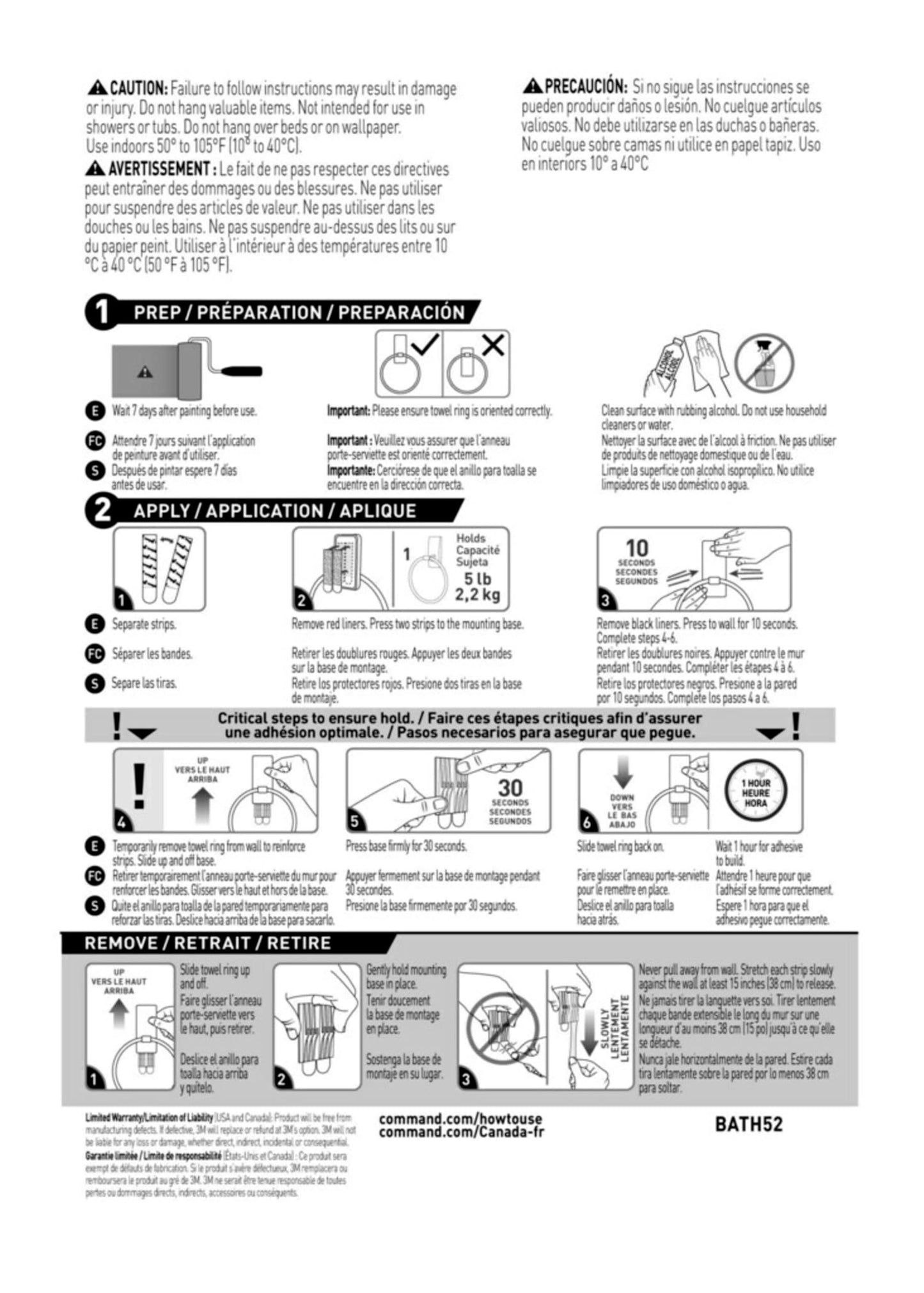 Command Hand Towel Holder Satin Nickel with Water Resistant Command Strips, Rust Resistant Bathroom Organizer, Holds up to 5 lbs