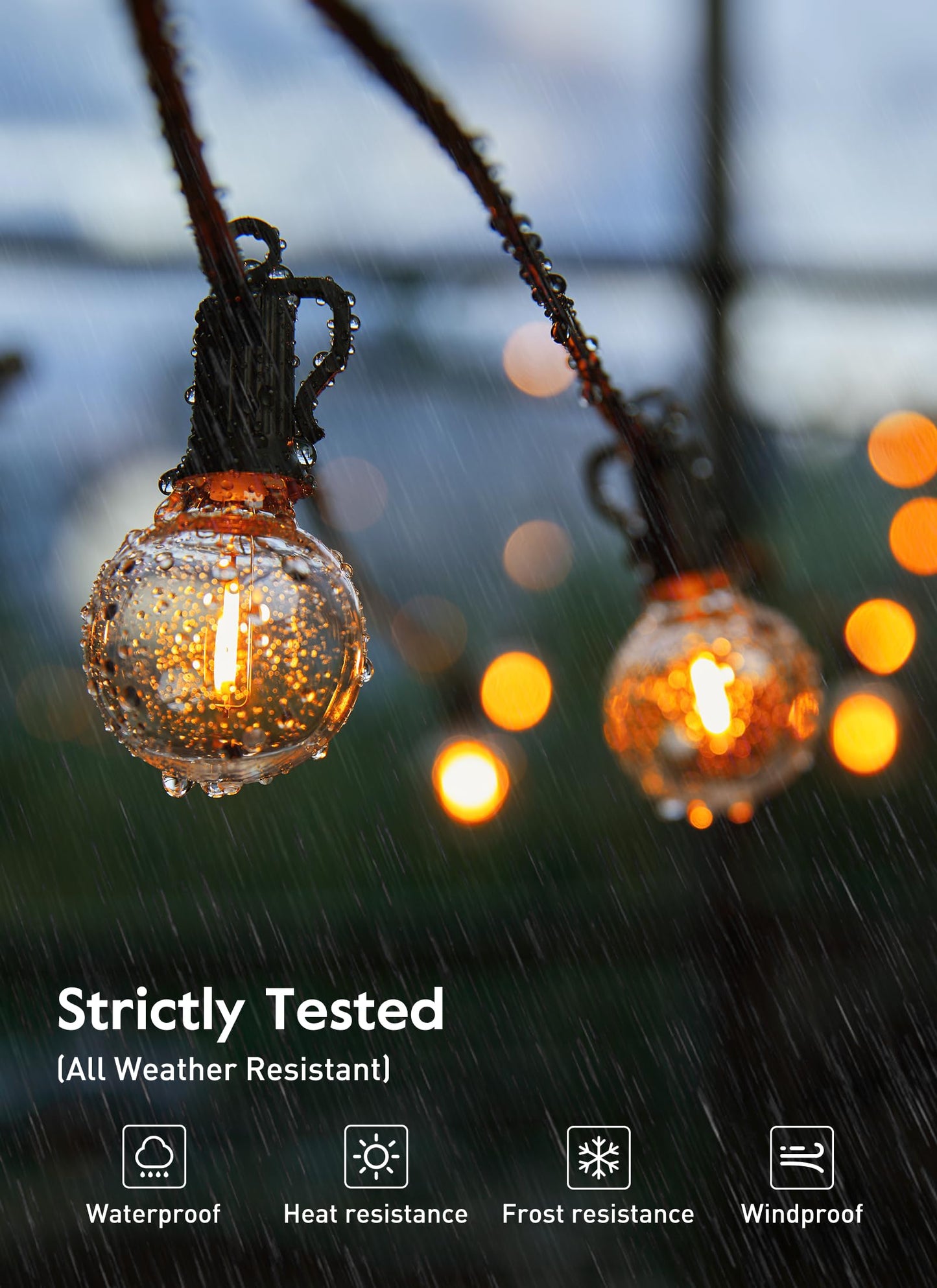 25ft Outdoor G40 LED String Lights, 13+1 Edison Bulbs, Waterproof, Plug-In, Connectable Patio, Backyard, Porch, Balcony Decor