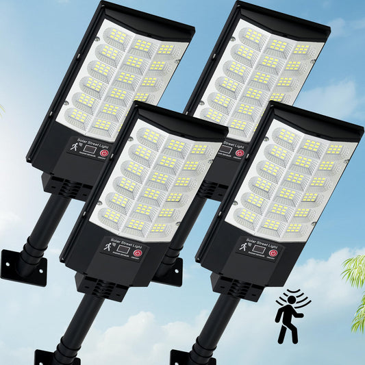 TFKK 4-Pack Solar Street Lights Outdoor, Waterproof Motion Sensor with Remote, 6500K Dusk-to-Dawn Flood Light for Garage Yard