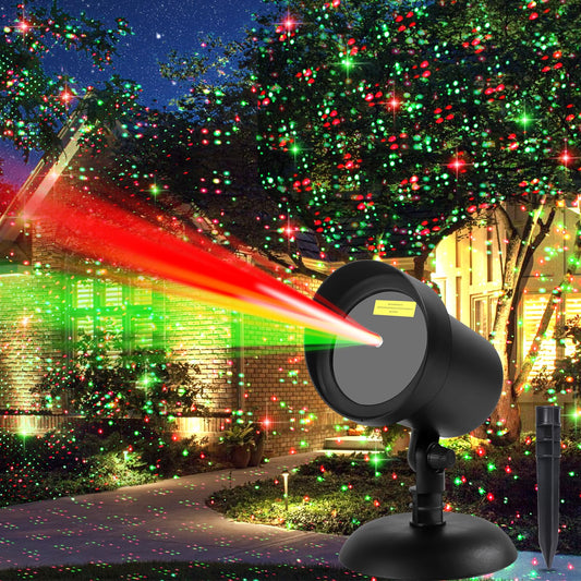 YFAIN Christmas Laser Projector Light Outdoor Waterproof, Red & Green Star Show Landscape Spotlight for House Garden Holiday Decor
