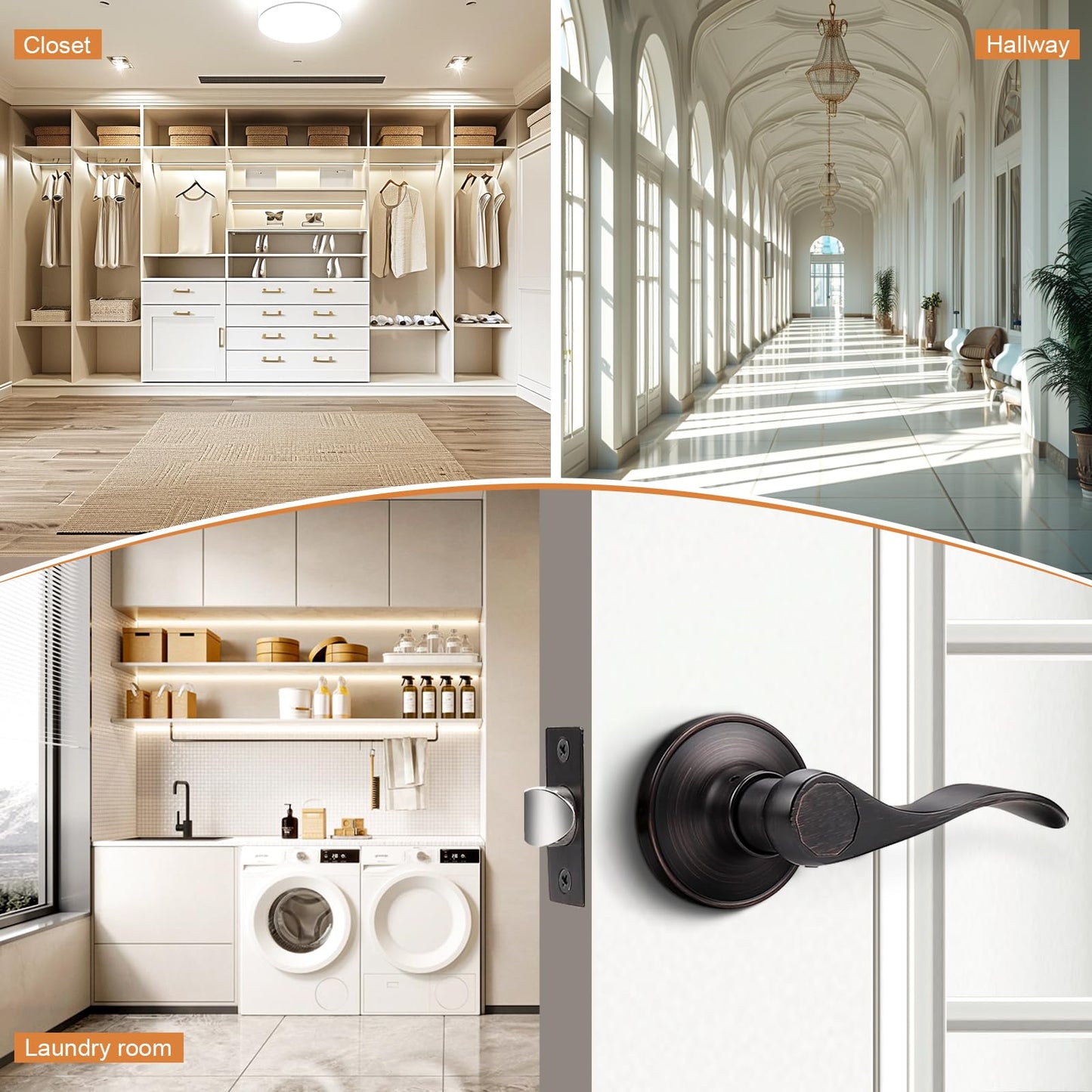 Probrico Passage Hall Closet Door Lever Handle Lockset Keyless Oil Rubbed Bronze Leversets 6 Pack