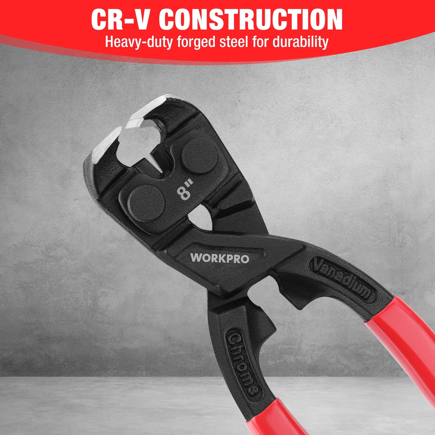 WORKPRO 8" Nail Puller Pliers, High-Leverage End Cutting with Gripping Jaws, Durable CR-V Steel, Ergonomic Handles for Nails & Wires