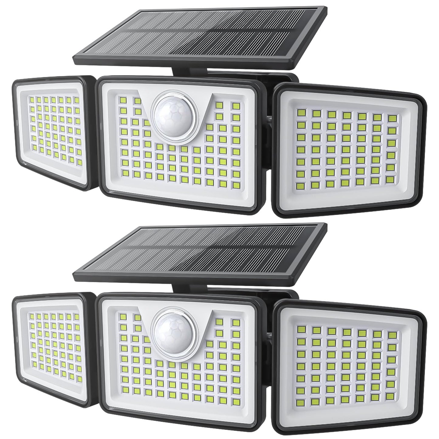 Daphino 2500LM Solar Outdoor Motion Sensor Lights, 3-Head 270° Wide Angle, IP65 Waterproof Security Lights, 3 Modes (2 Pack)