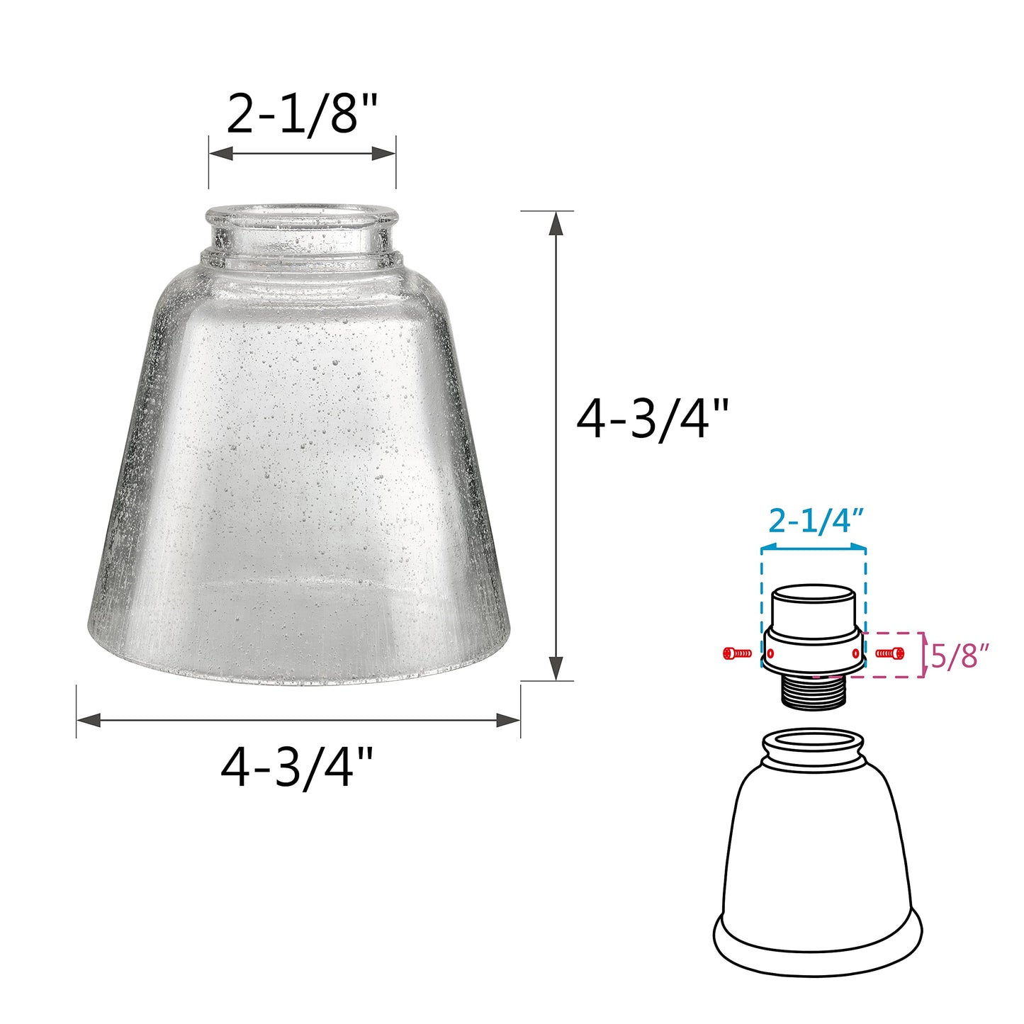 Aspen Creative 23174-60-4, Transitional Clear Seeded Ceiling Fan Replacement Glass Shade, 2-1/8" Fitter, Size: 4-3/4" D x 4-3/4" H, 4Pcs/Pack