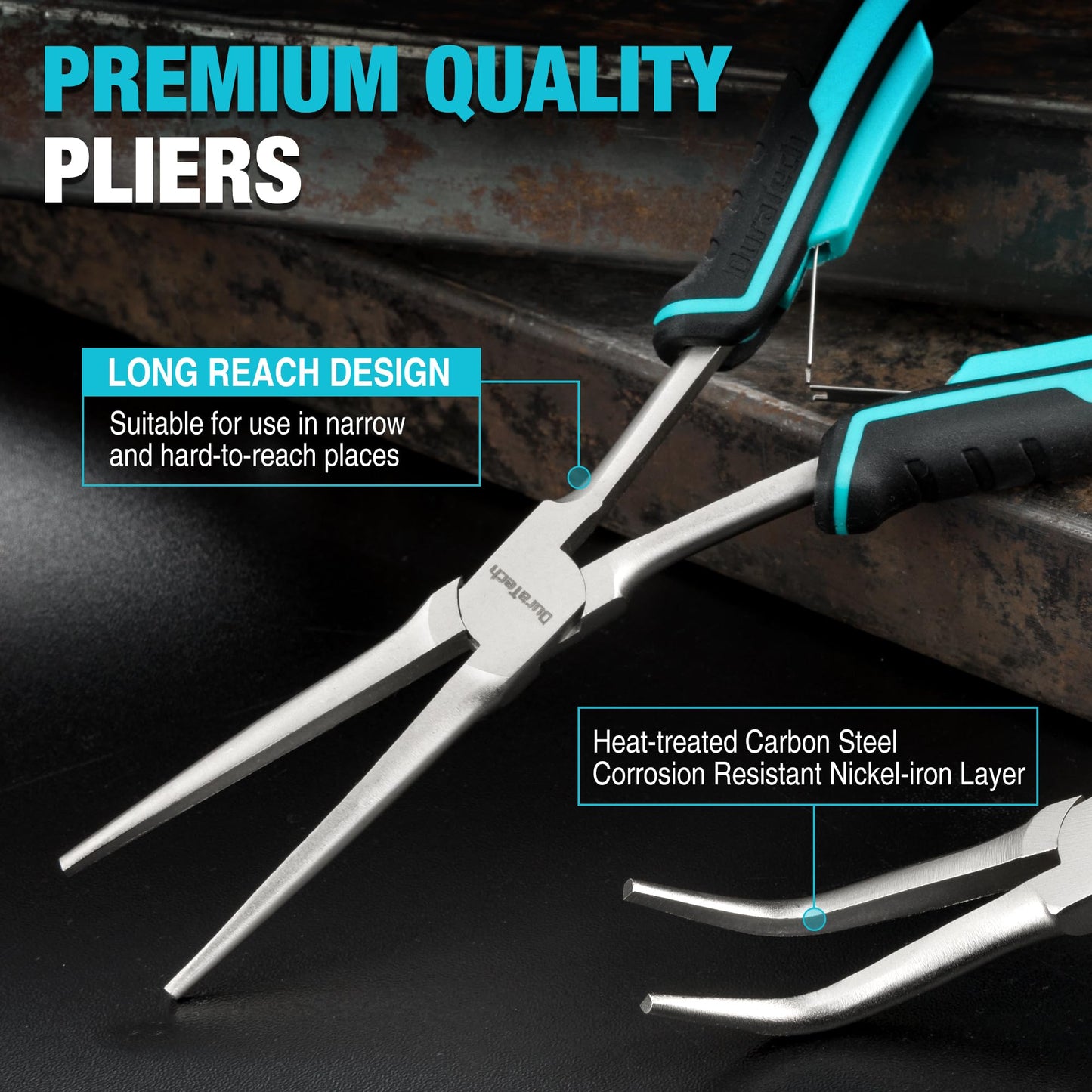 DURATECH 2PCS 7" Needle Nose Pliers Set – Long & Bent Nose, Ideal for Jewelry Making, Wire Wrapping, Bending & Narrow Spaces