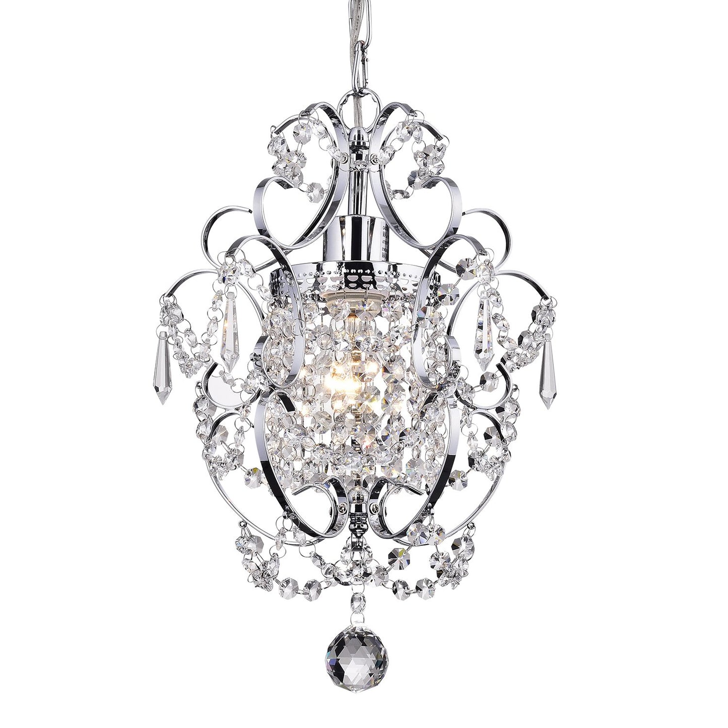 Edvivi Amorette Mini Crystal Chandelier, 1-Light Chrome Glam Ceiling Fixture, Adjustable Hanging Light for Bedroom, Closet & Kitchen Island