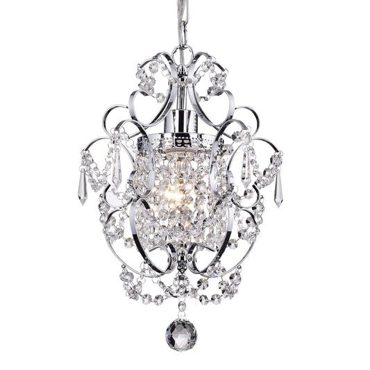Edvivi Amorette Mini Crystal Chandelier, 1-Light Chrome Glam Ceiling Fixture, Adjustable Hanging Light for Bedroom, Closet & Kitchen Island