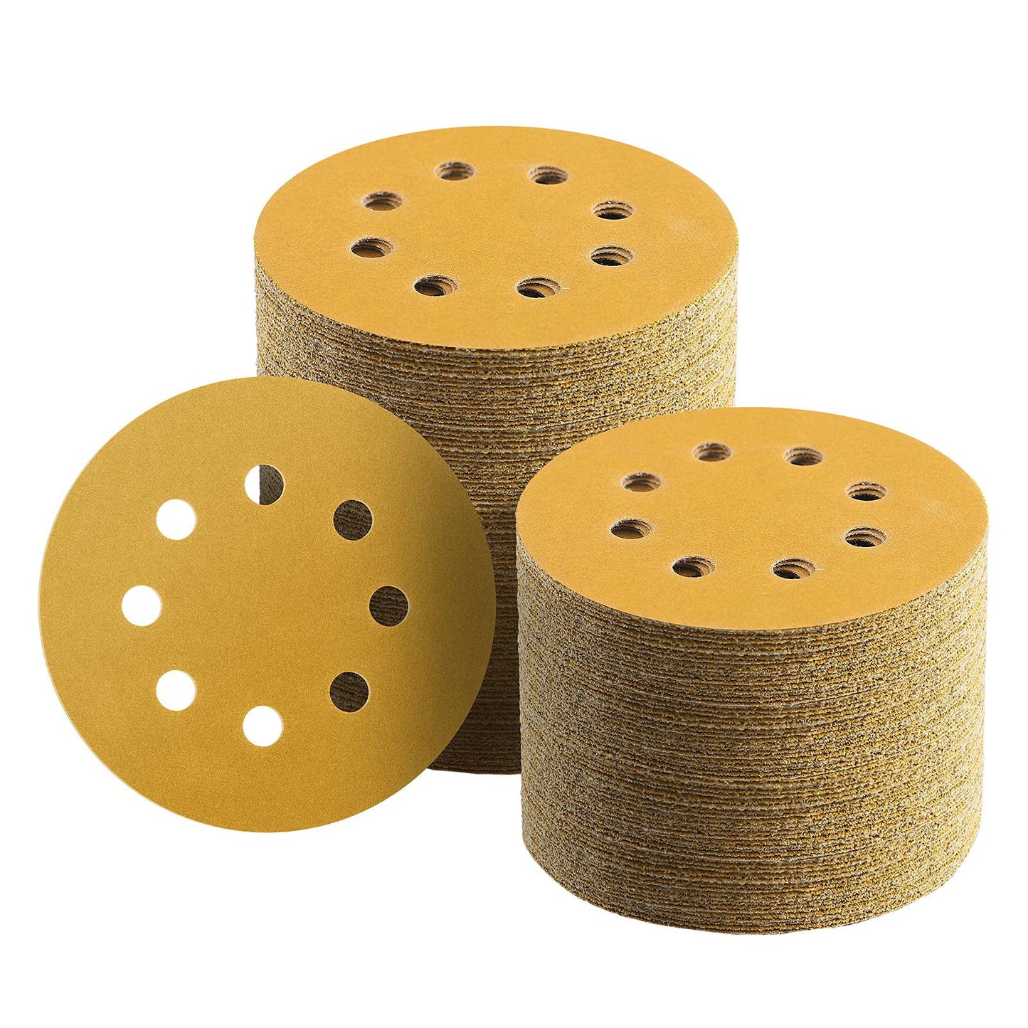 Keeimp 100-Pack 5" 220 Grit Sanding Discs, Hook & Loop, 8-Hole Gold Sandpaper for Wood & Automotive Random Orbit Sanders