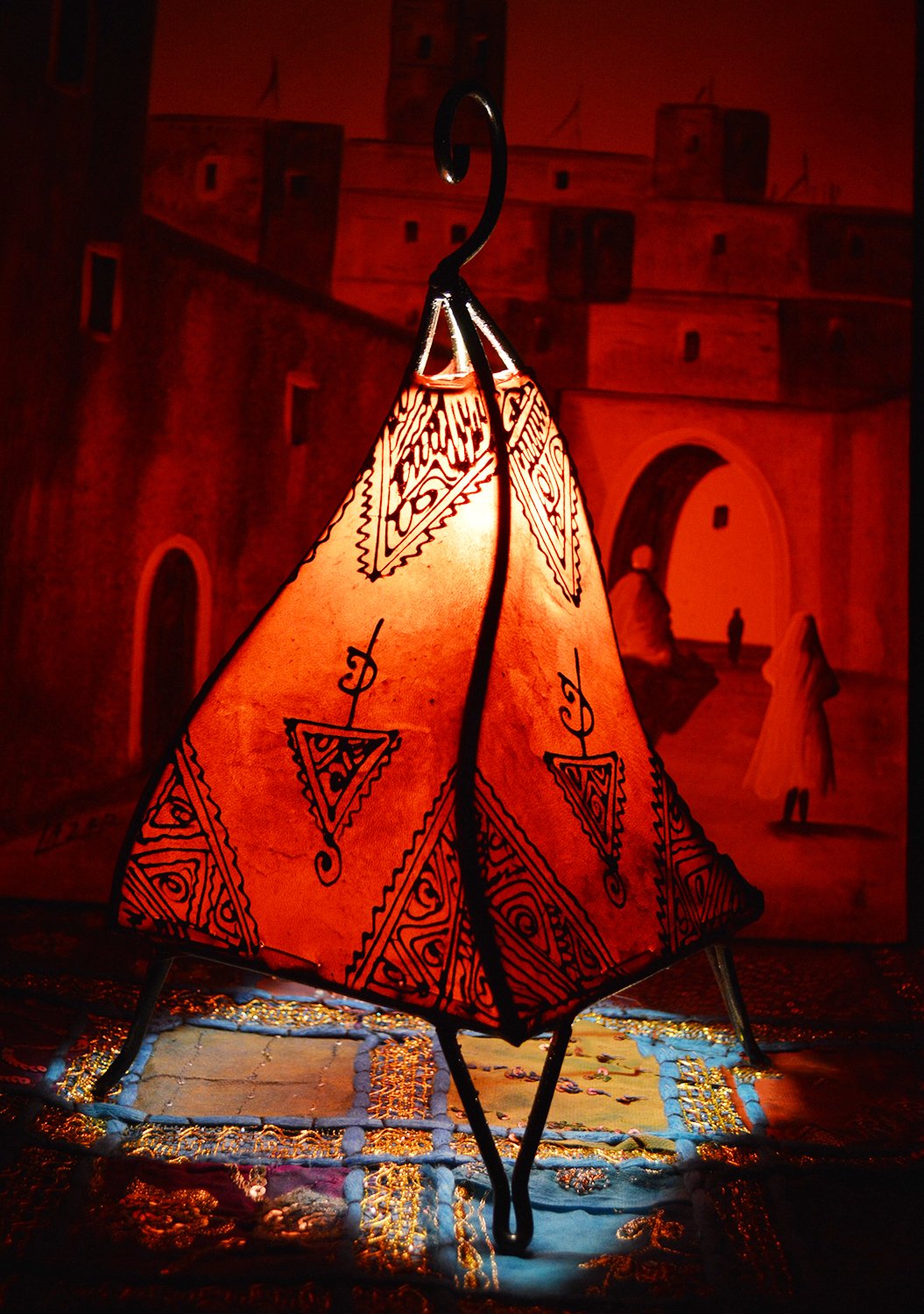 Treasures Of Morocco Henna Lamps & Sconces Moroccan Hand Made Leather lamp Henna Tattoo African Red