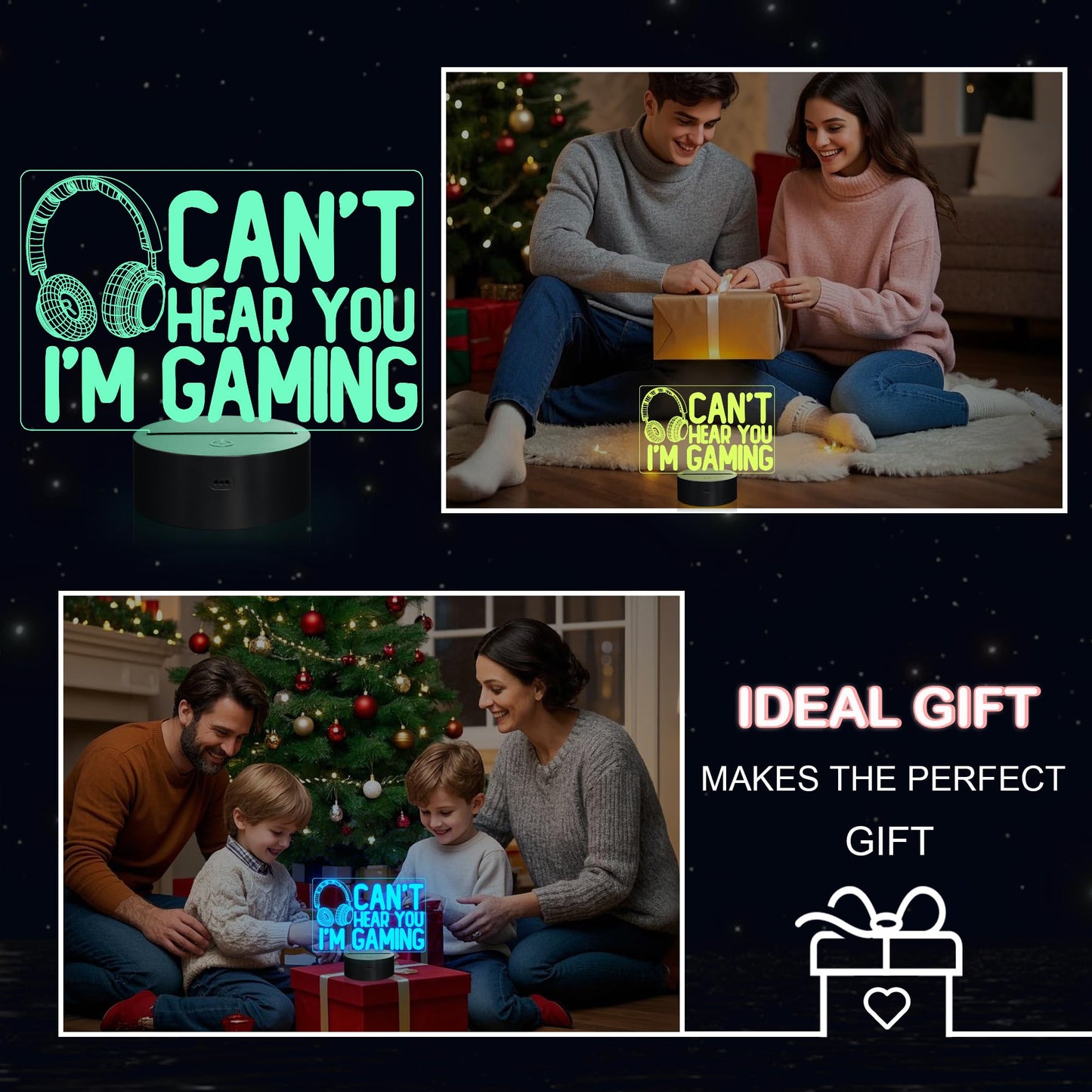 YuanDian “Can’t Hear You I’m Gaming” Night Light, Gamer 3D Illusion Lamp with Headset Design, 16 Color LED, Touch & Remote Control Gift for Men, Teens & Kids