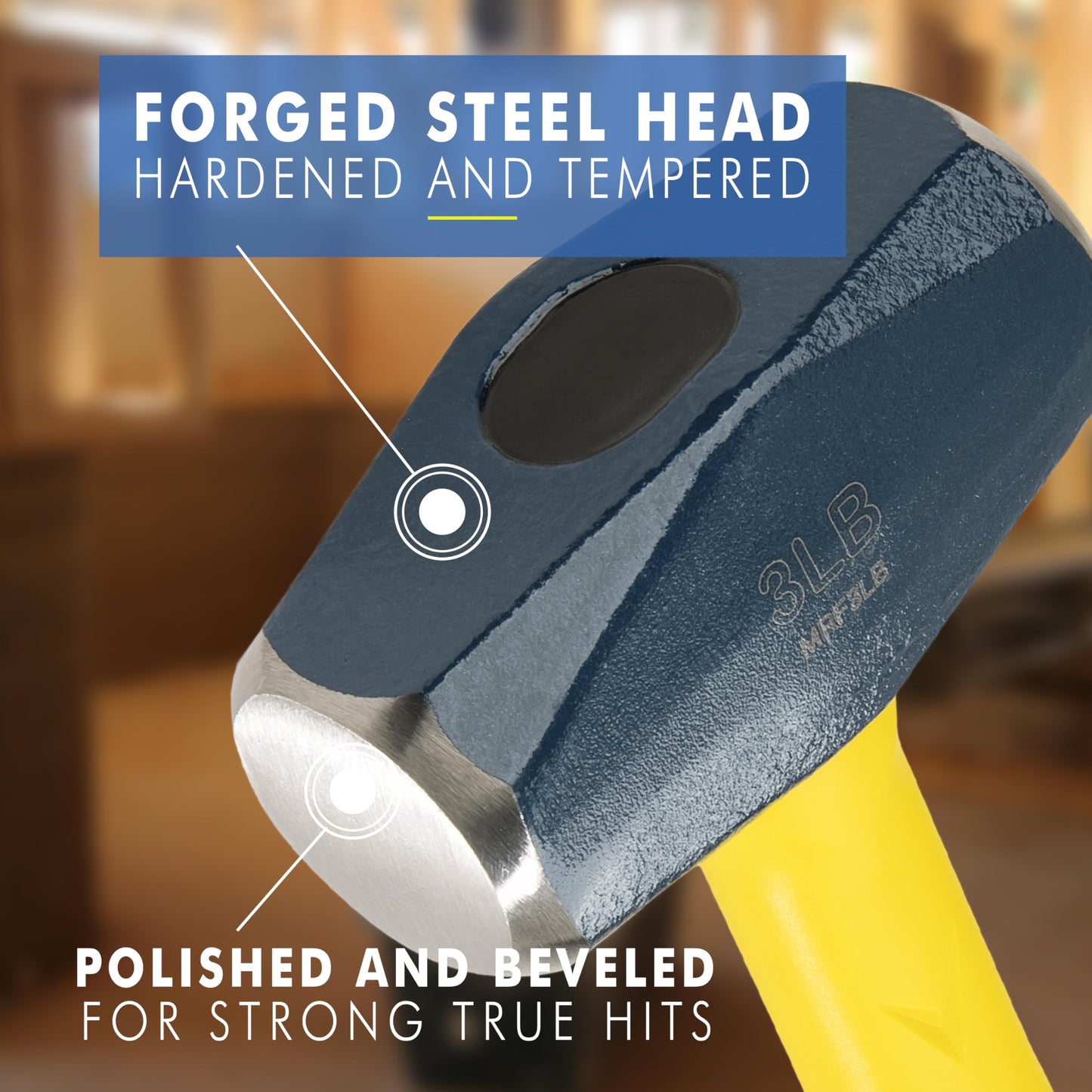 ESTWING Sure Strike Drilling/Crack Hammer - 3-Pound Sledge with Fiberglass Handle & No-Slip Cushion Grip - MRF3LB