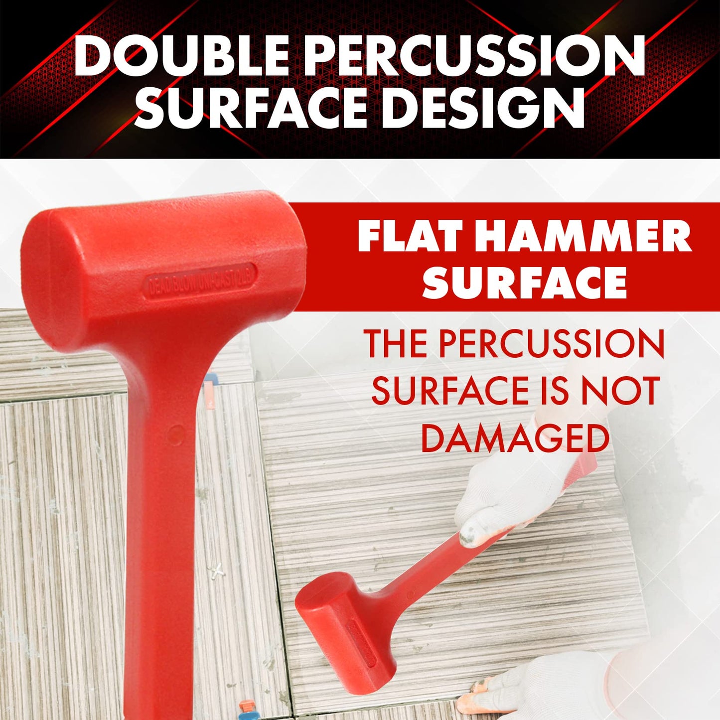 YIYITOOLS 1LB Dead Blow Hammer- Red, Mallet | Machinist Tools | Unibody Molded | Checkered Grip | Spark and Rebound Resistant