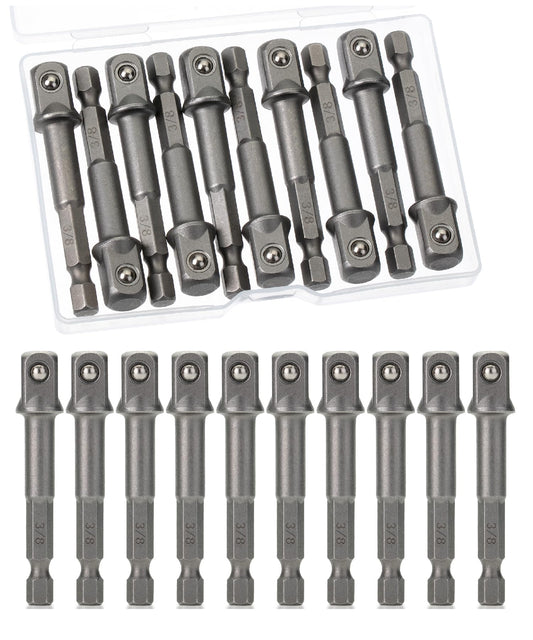 Bates 10-Pc Impact Socket Adapter Set, 3/8" Square to 1/4" Hex, Drill & Impact Driver Compatible, Hex & Square Tip Adapters