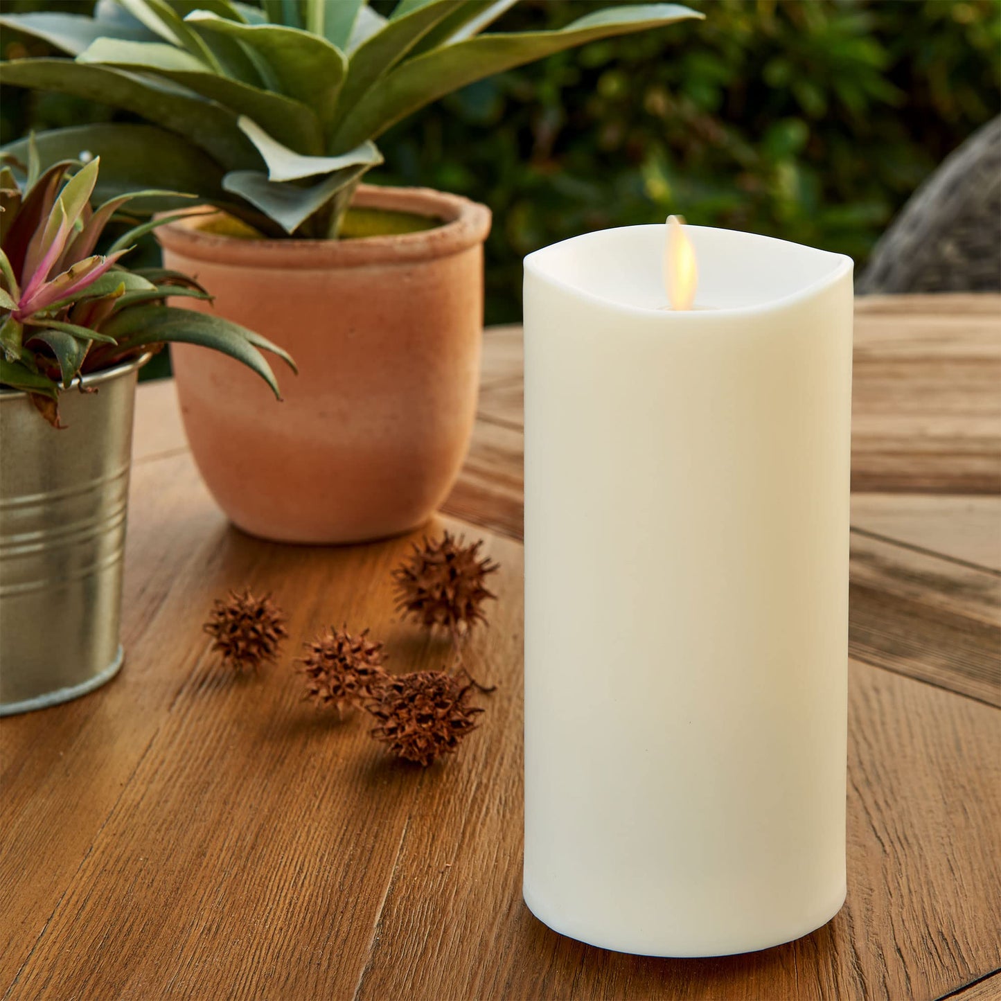 Luminara Outdoor Moving Flame LED Pillar Candle, Battery Operated, Realistic Flicker, 3.25"x8.5", Remote Ready, Christmas & Thanksgiving