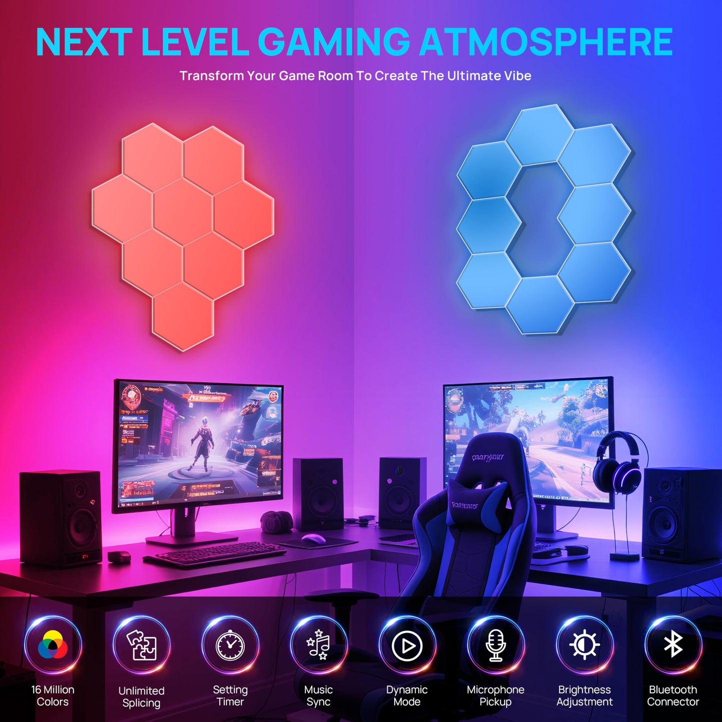 **KORORO Hexagon LED Lights, 8-Pack Smart App RGB Gaming Wall Lights with Remote, Music Sync Honeycomb Lights for Bedroom & Gaming Decor**