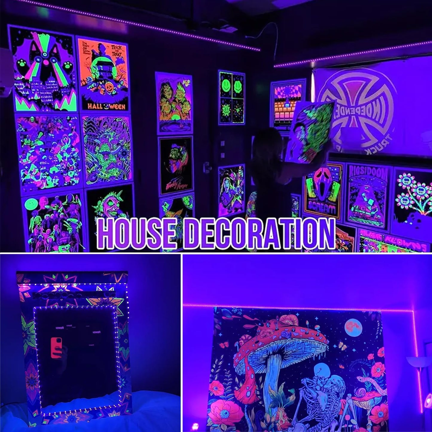 YQNLIFA 40FT Black Light Strip, 720 LED Flexible Adhesive UV Light for Halloween, Neon Party, Resin Curing, Posters & Glow Decor