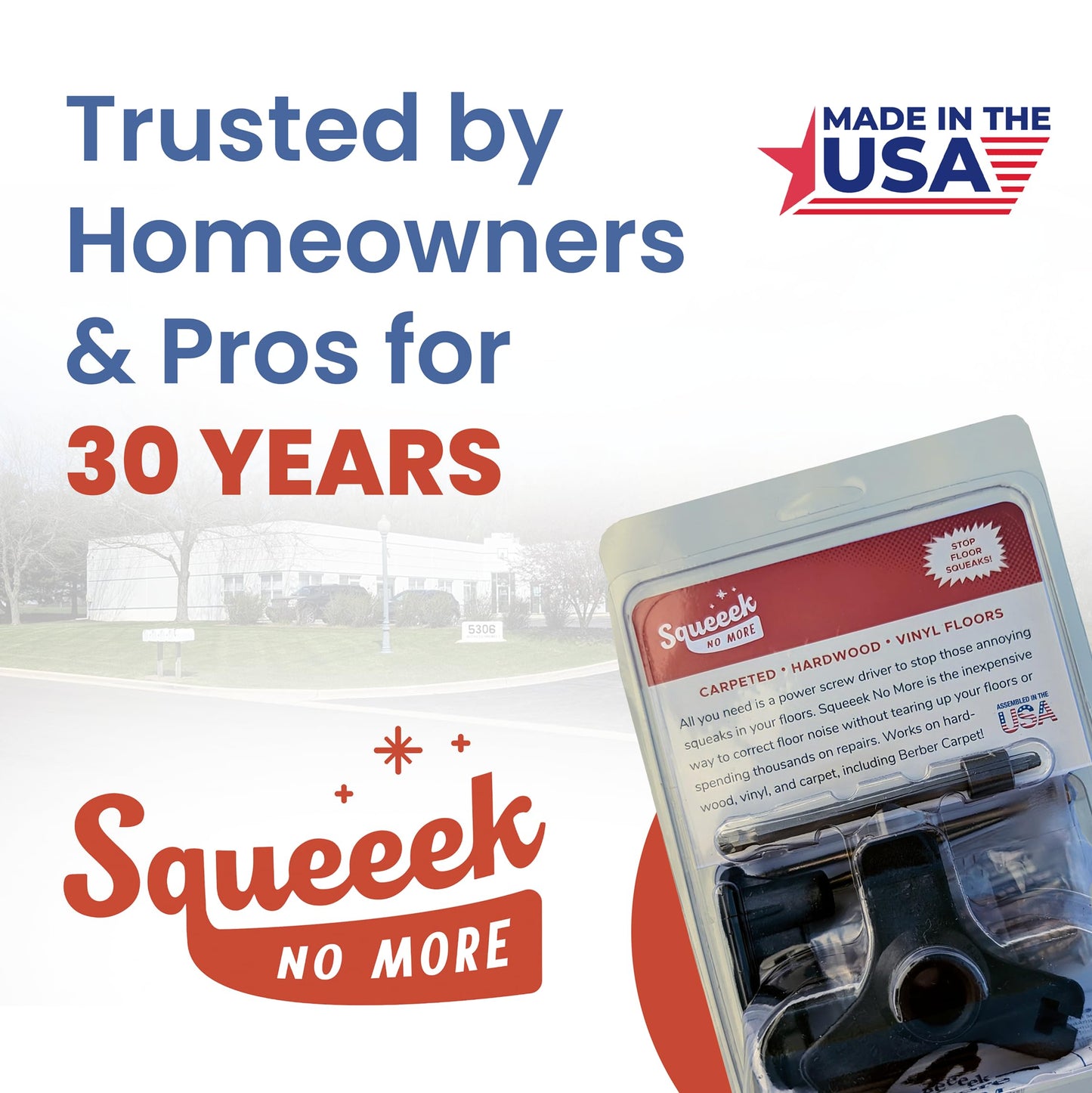 SQUEEEK NO MORE Floor Squeak Repair Kit – Hardwood, Carpet, Vinyl & Linoleum, Includes Joist Finder, Drill Bits & 50 Screws