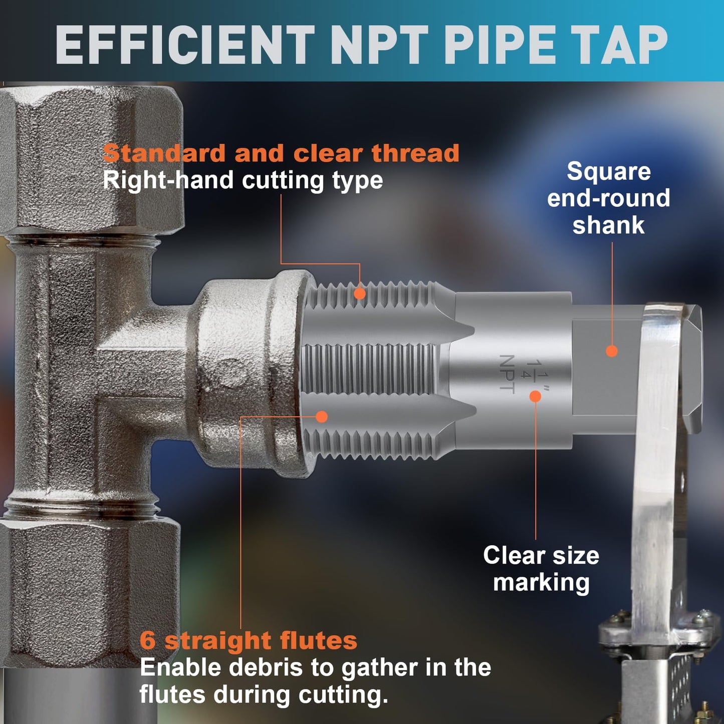 1-1/4"-11-1/2 NPT Pipe Tap Set, Precision Carbon Steel Threading Tool for Cleaning & Re-Threading Damaged Pipe Threads, Includes Durable Plastic Case