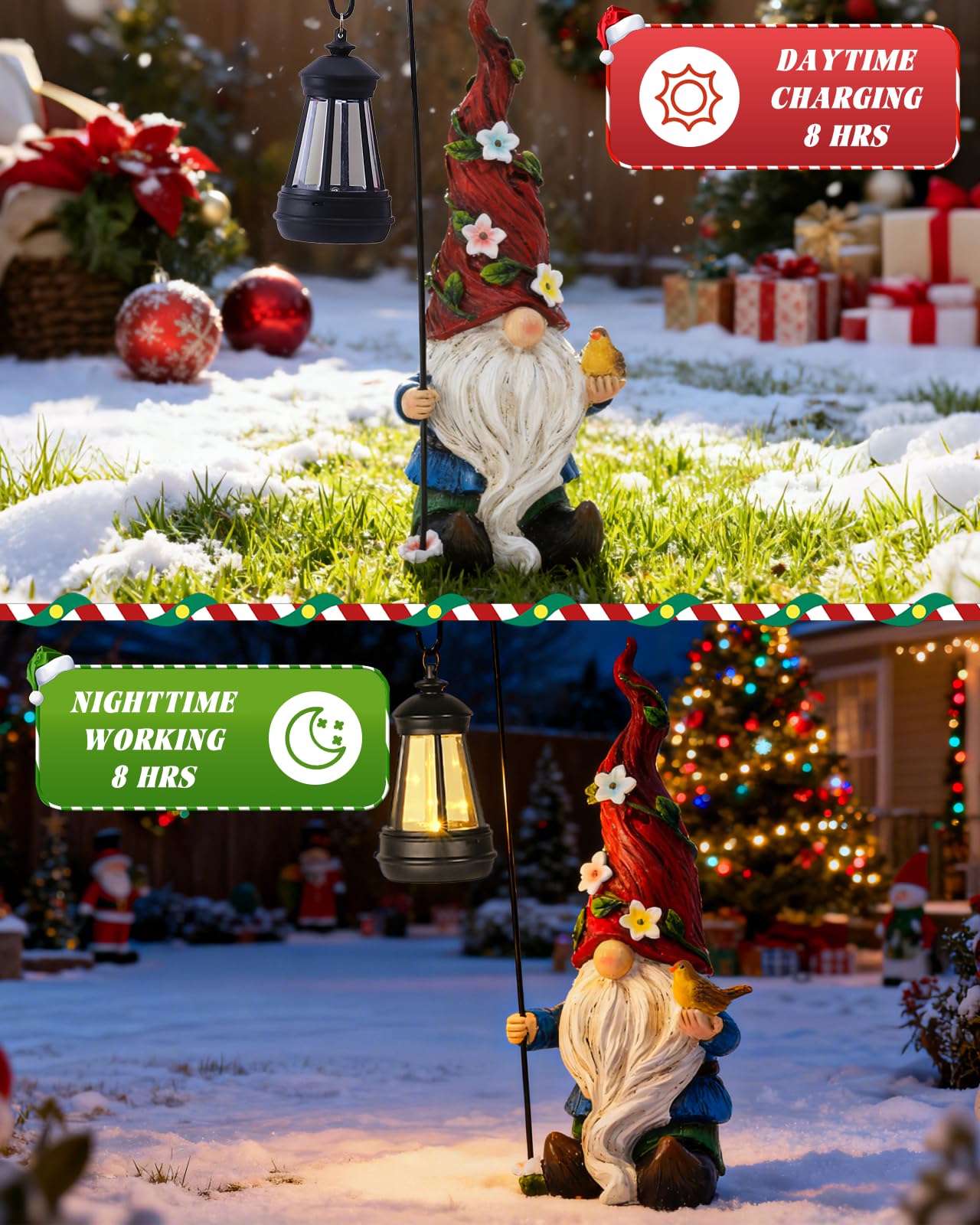 Pohabery Christmas Gnomes Outdoor Statue with Solar Lights – Garden & Patio Decor, Yard Gnomes, Holiday Gifts for Women & Mom
